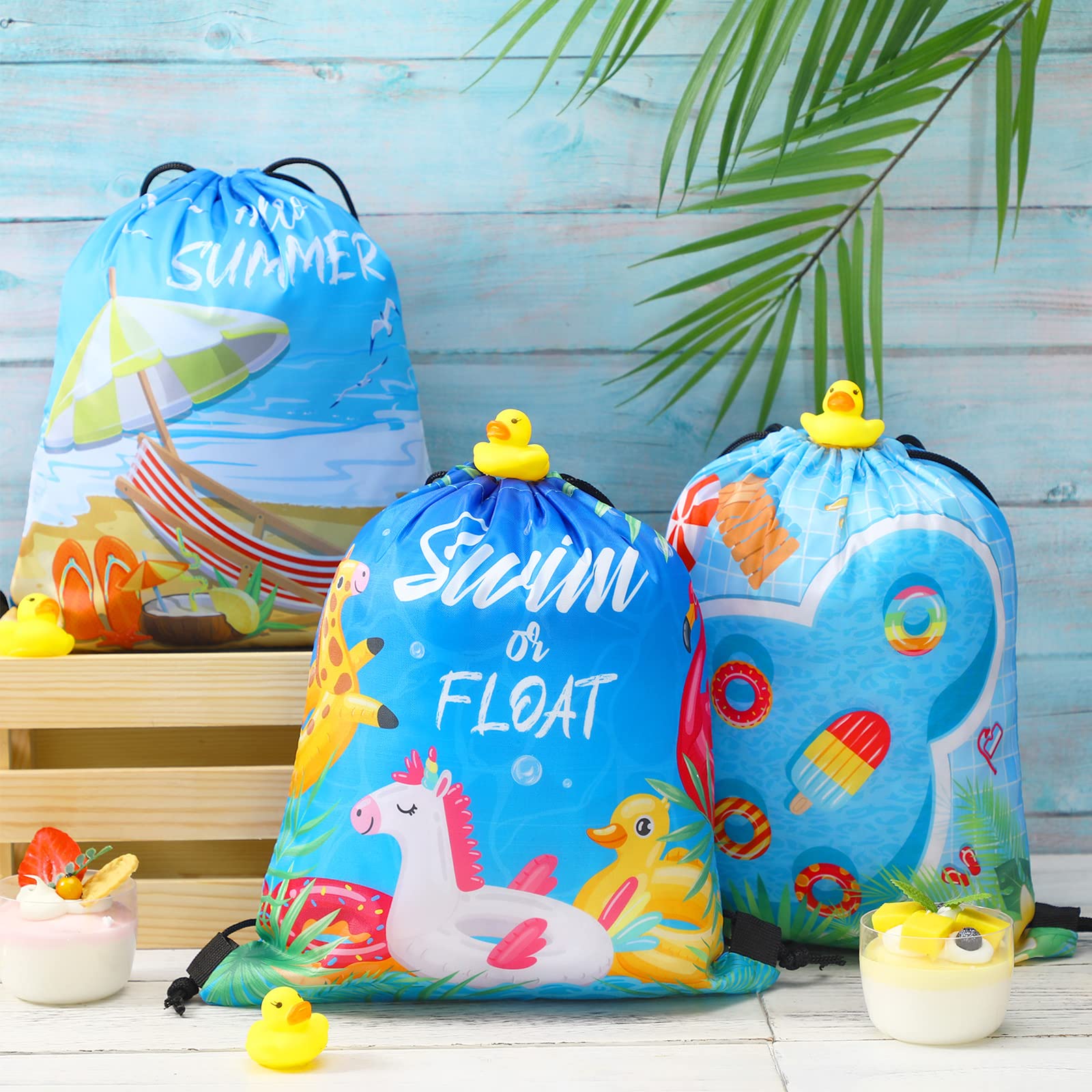 Sanwuta 18 Pcs Pool Party Favor Drawstring Bags - Summer Beach Goodie Gift Bags for Kids Adults, Hawaiian Parties& Birthday Decor