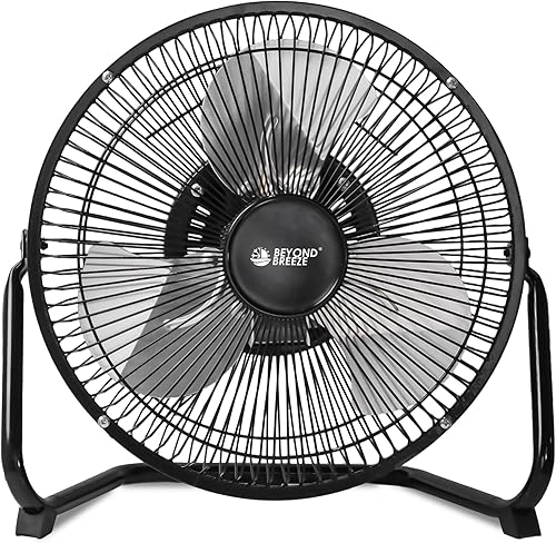 BEYOND BREEZE Ventilador de piso de 9 pulgadas, ventilador de metal portátil de 3 velocidades con inclinación ajustable, ventilador de suelo pequeño
