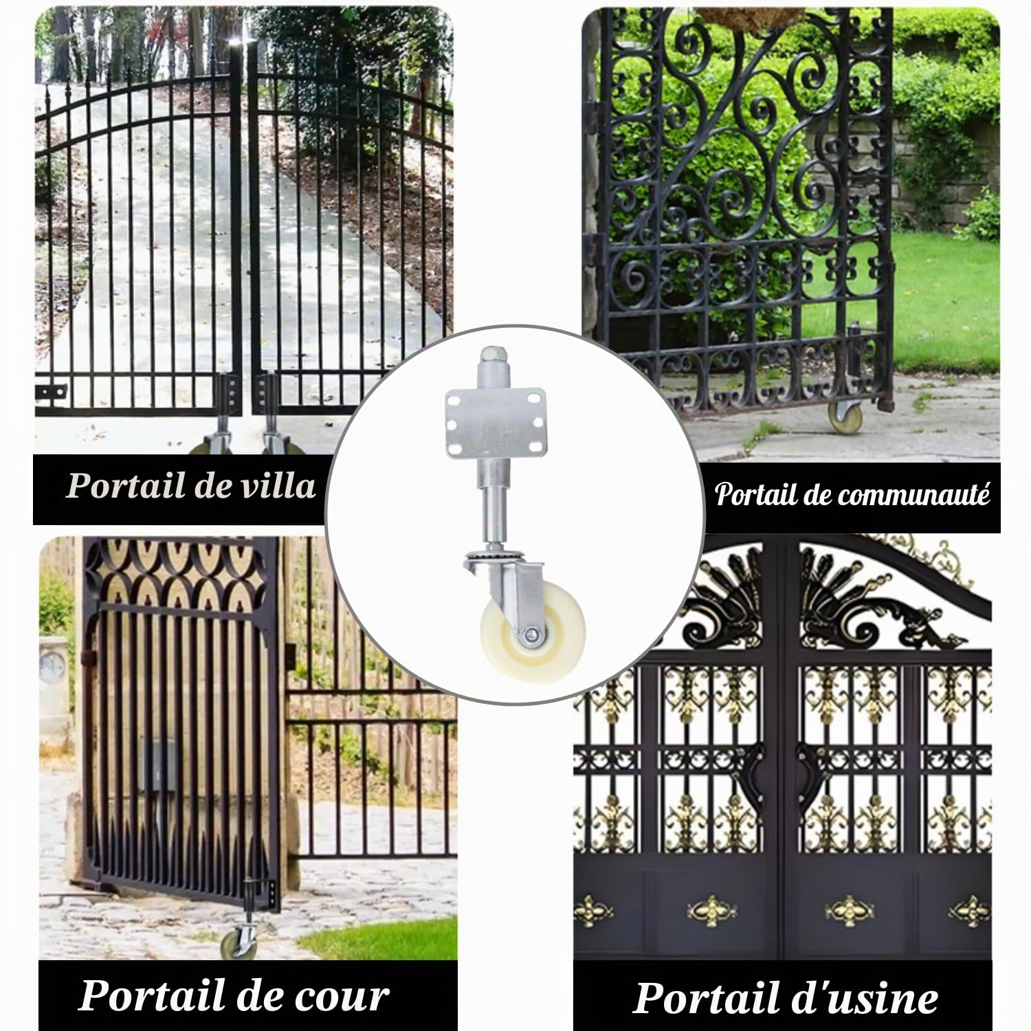 Roulette pour Portail, Roulette Charge Lourde Portail, Roulette Support portail, Roulettes pour meubles en nylon de 10,2 cm, Capacité de charge max 200 kg, pour porte de jardin, clôture de cour