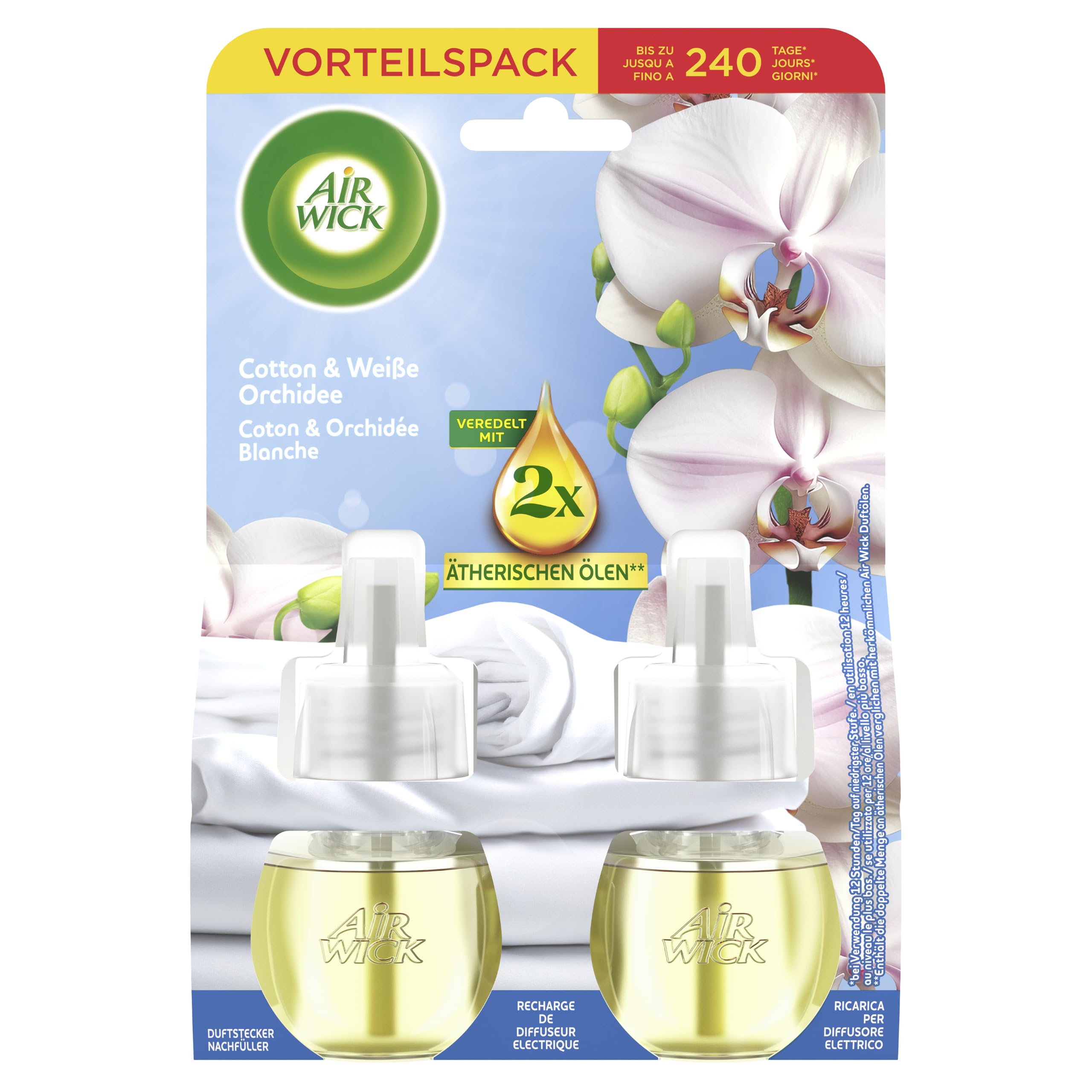 Air Wick Duftstecker Nachfüller Duo – Duft: Cotton und Weiße Orchidee – Frischer Raumduft für die Steckdose – 2x 19ml Duftölflakon-Nachfüller Drogerie & Körperpflege