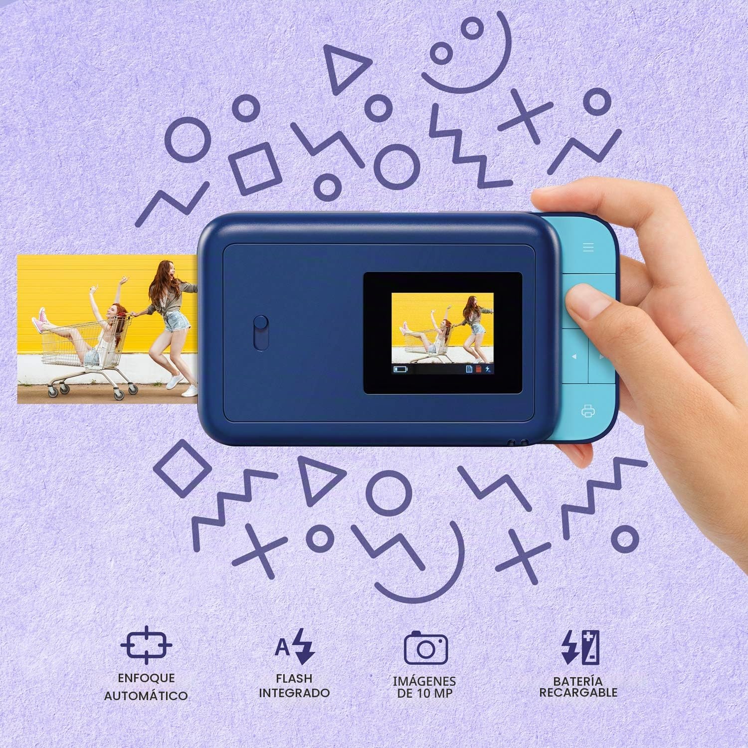 KODAK Smile Cámara digital de impresión instantánea, Cámara de 10MP que abre al deslizarse c/impresora 2x3 ZINK, Pantalla, Enfoque fijo, Flash automático y edición de fotos, Azul