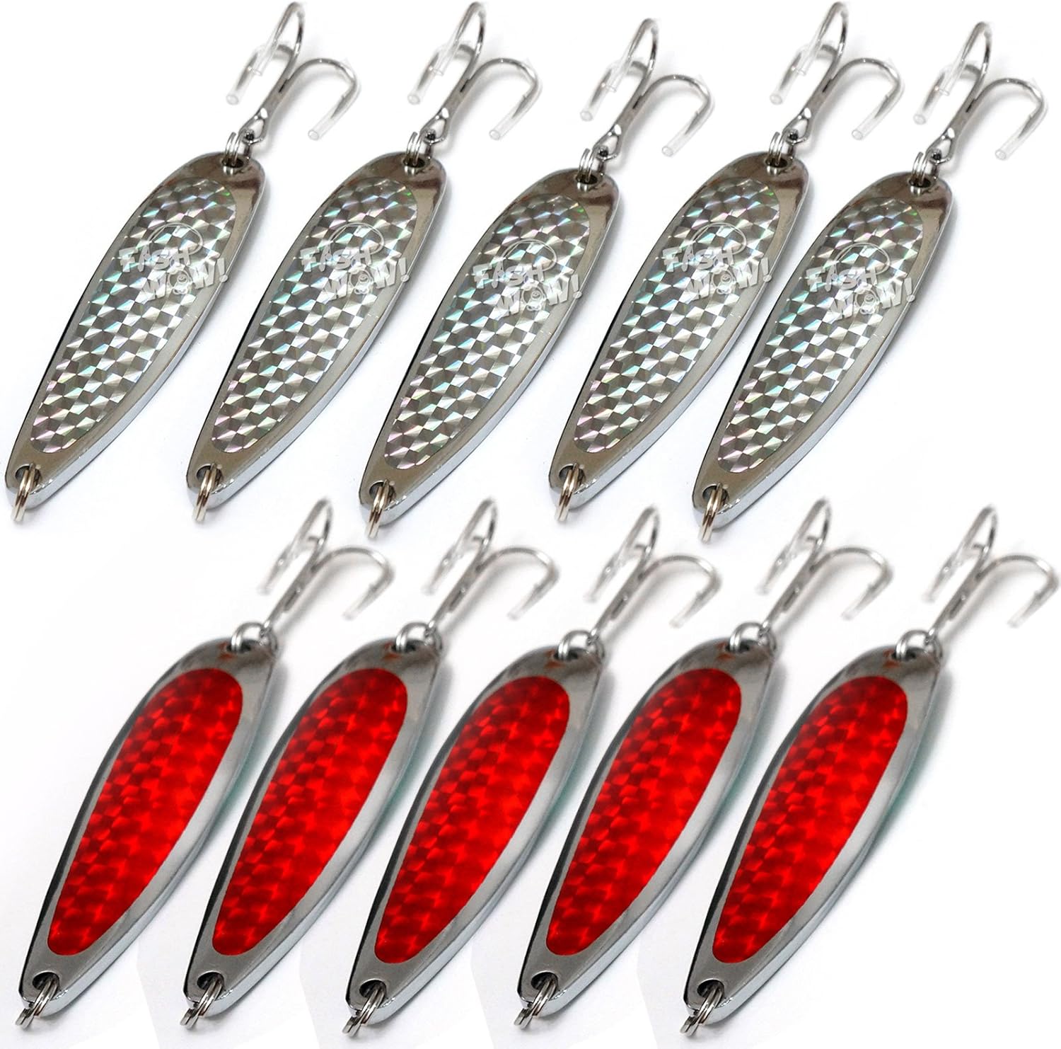 10pcs Fish WOW!® 2oz Fishing Spoons jig with a Treble Hook Fish Jigging Casting Lure - 2 Colors