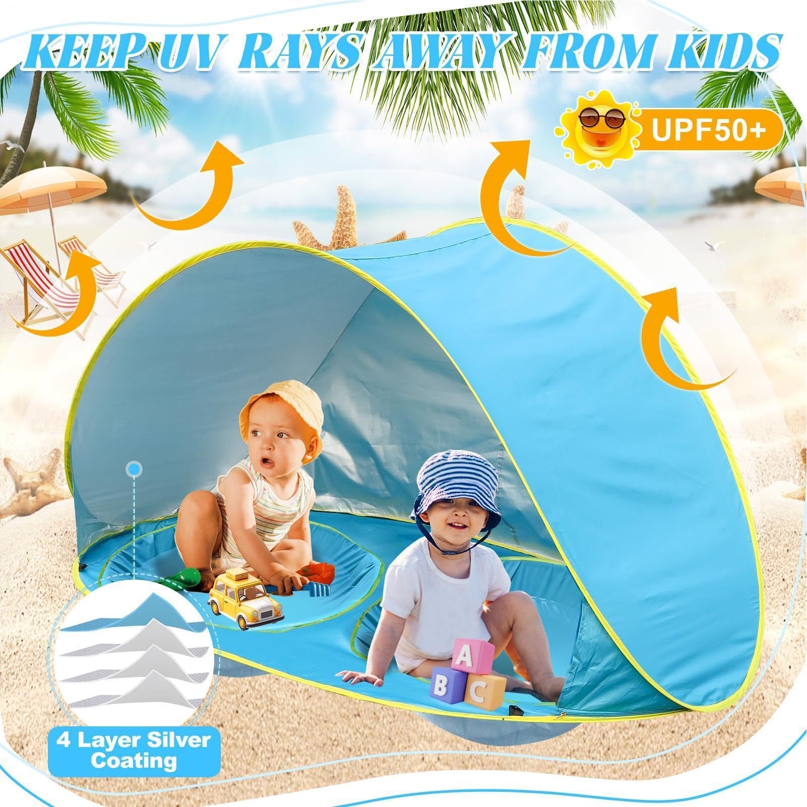 Tienda de Playa para Niños Protección Solar UV contra el Sol | Pop-Up para Playa para Campamento de Verano, Natación, Jardín y Guardería