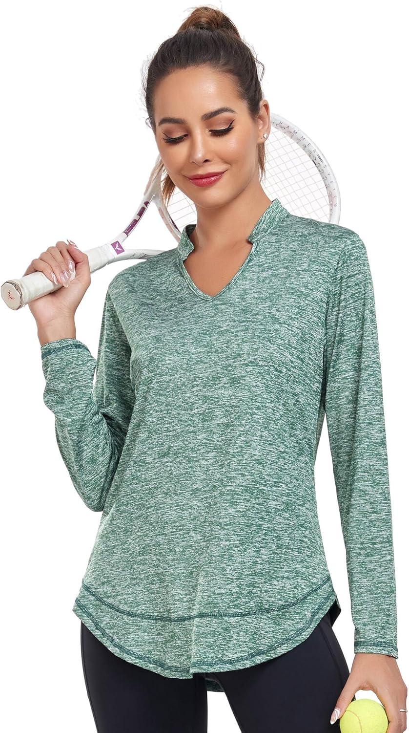 Absttith Women's Long Sleeve Workout Shirts Running Yoga Tops Athletic V Neck Sport Tee Side Split - Image 6
