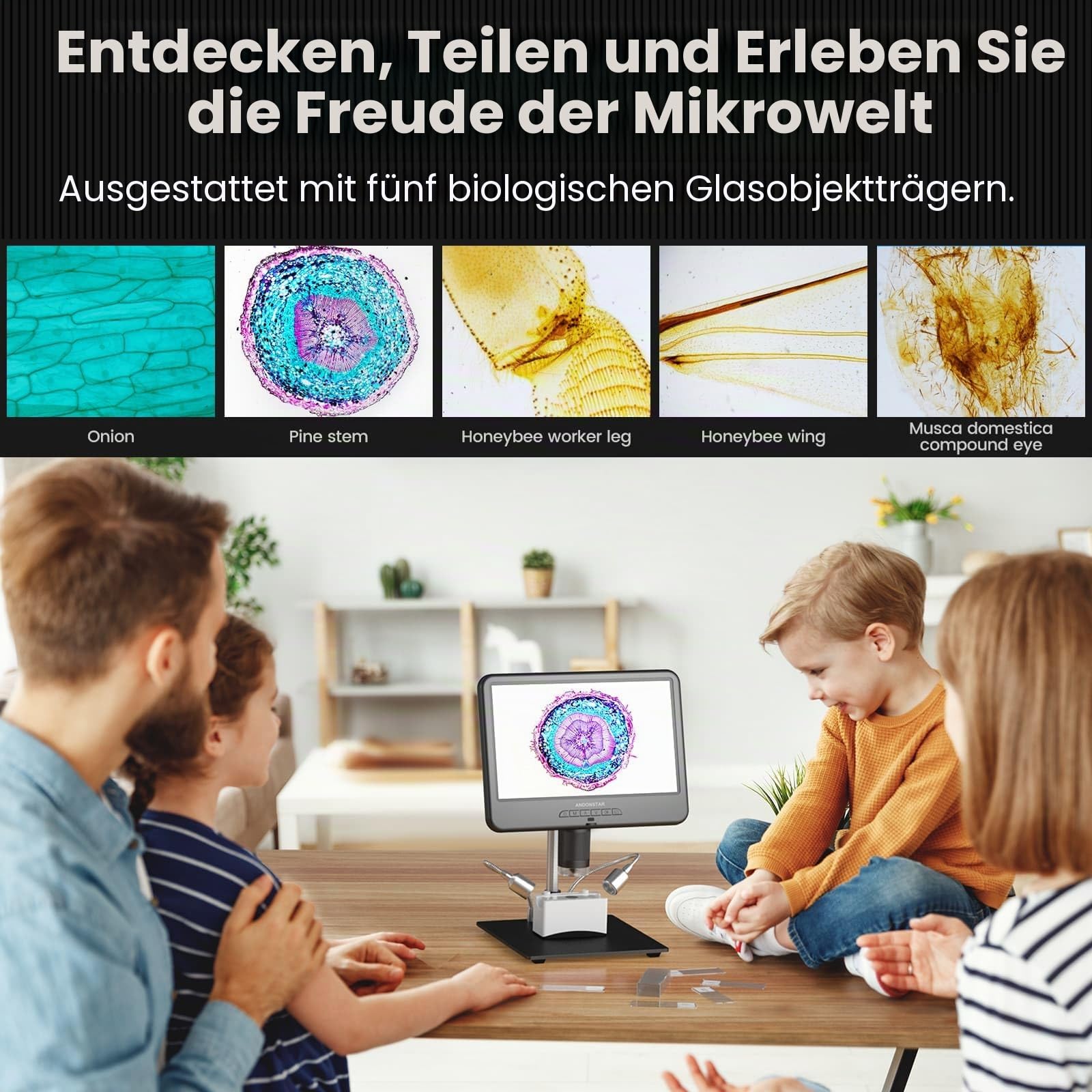 Andonstar AD210 10.1 Zoll LCD Digitales Mikroskop für Erwachsene, Lötmikroskop für Elektronikreparatur, Münzmikroskop Kamera mit Vollbildansicht für Fehlermünzen mit Licht