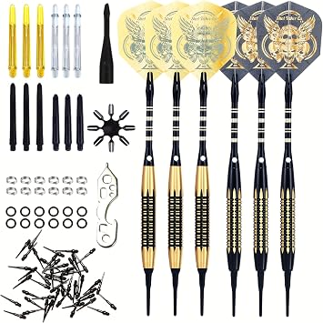 Soft Tip Darts Set - Professional Darts with Customizable Configuration, Aluminum & Plastic Shafts, O-Rings, Flights, Dart Tool, 50PC Extra 2BA Tips