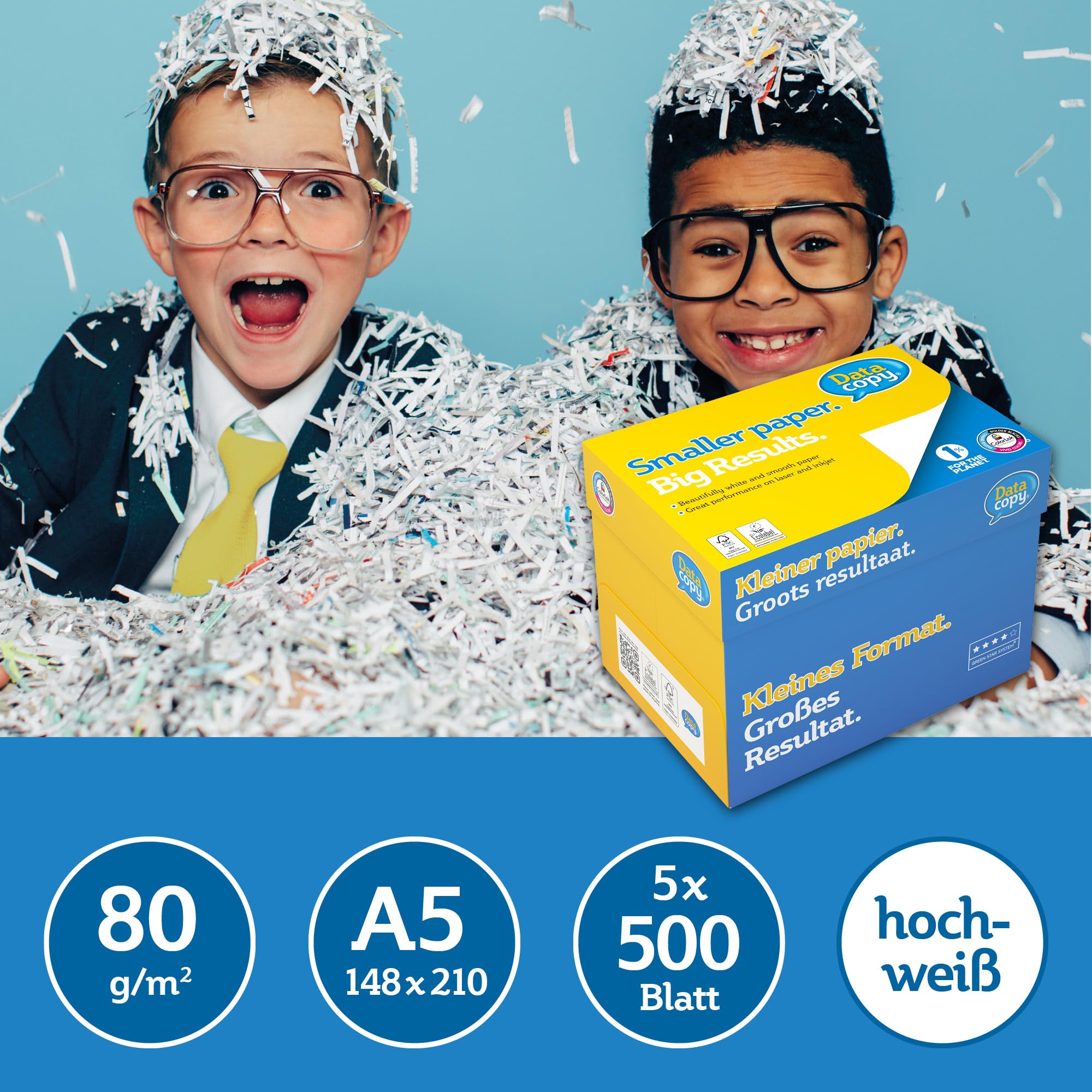Data Copy Premium Kopierpapier, weiß, 80 g/m², A5, FSC mix credit - 1 Karton zu 10 Pakete (5000 Blatt)