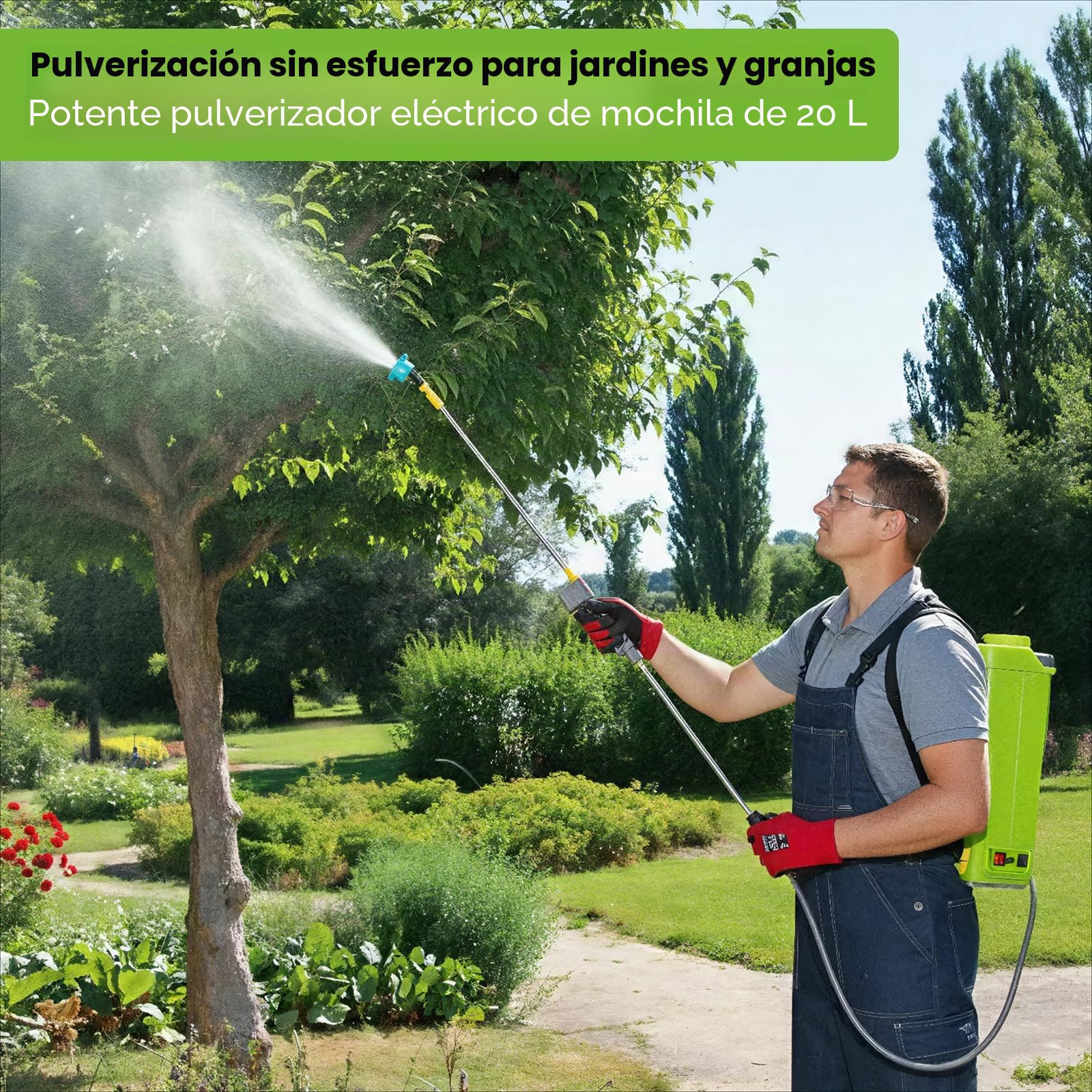 Pulverizador eléctrico de jardín de 20 L, pulverizador para techos con 2 baterías, lanza telescópica y 5 boquillas, presión hasta 80 PSI, para antiespumas de techo y riego de plantas.