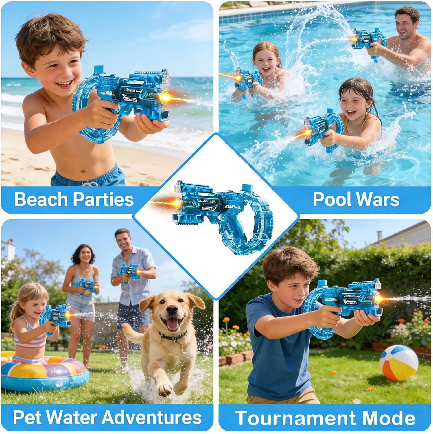 Wasserpistole Elektrisch Mit Blitz Led Effekten, Wasserpistole GroßE KapazitäT Reichweite Wiederaufladba FüR Erwachsene Und Kinder Automatische Wasserpistole FüR Pool, Strand Garten Outdoor (3PCS)