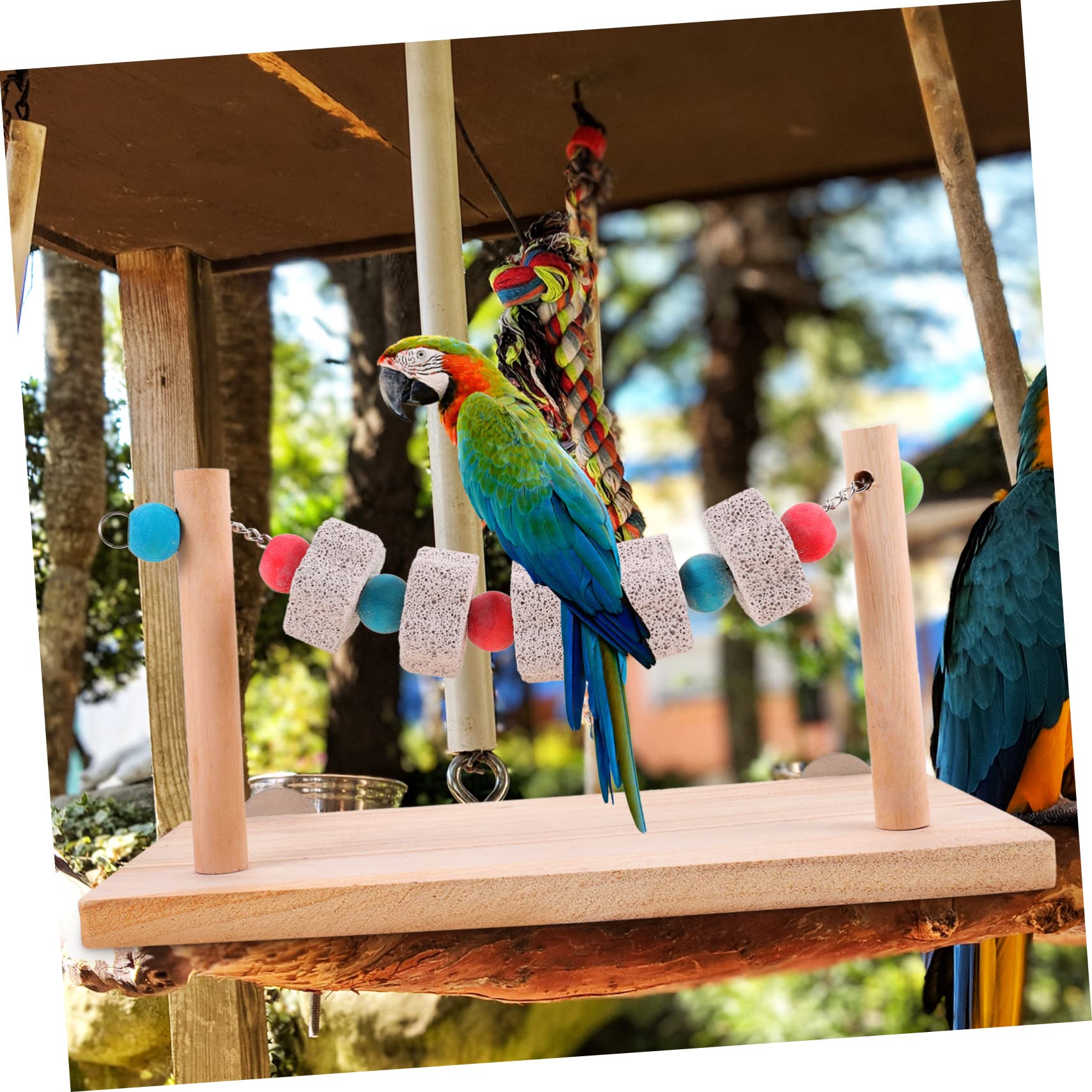 minkissy Lot de 5 Jouets à mâcher pour Oiseaux pour Conures, Jouets de Bureau, perchoirs, Accessoires de Table, perruches, Rats, balançoires, perchoirs, Hamsters, bancs d'entraînement en Bois