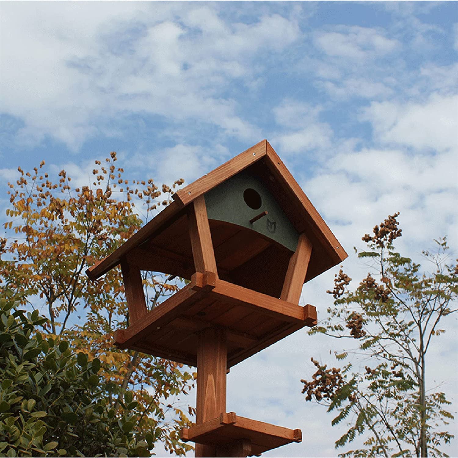 Vogelfutterhaus Garten Hölzerner Vogelhäuschen-Aufhänger Für Den Außenbereich Mit Dach Und Futterschale, Einfach Zu Montieren Futterhaus Für Vögel Balkon