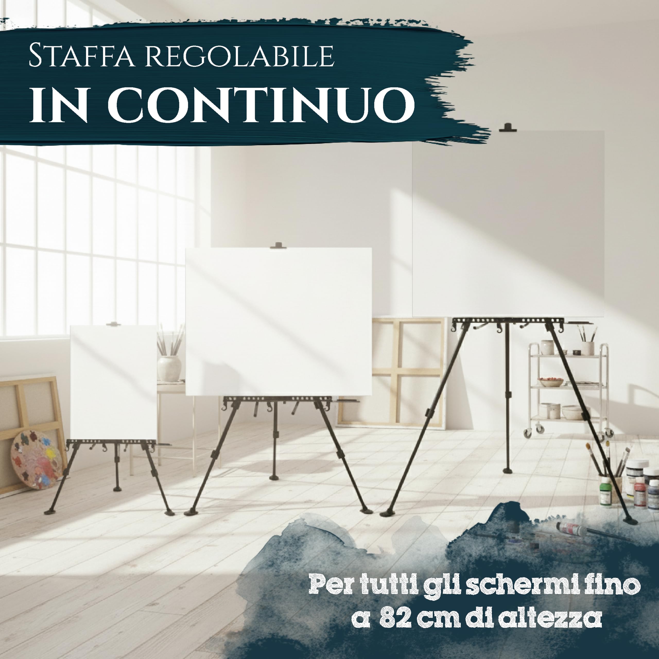 Artina Cavalletto Pittura da studio in alluminio Paris 165cm - Cavalletto da tavolo e da campo per dipingere - Per tele di diverse grandezze - Cavalletto per pittura portatile e stabile