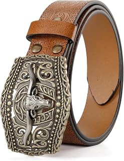 Western Cowboy Belts for Men Women - Longhorn Bull Decoration Pu Leather Cowgirl-Country-Belt for Jeans Pants