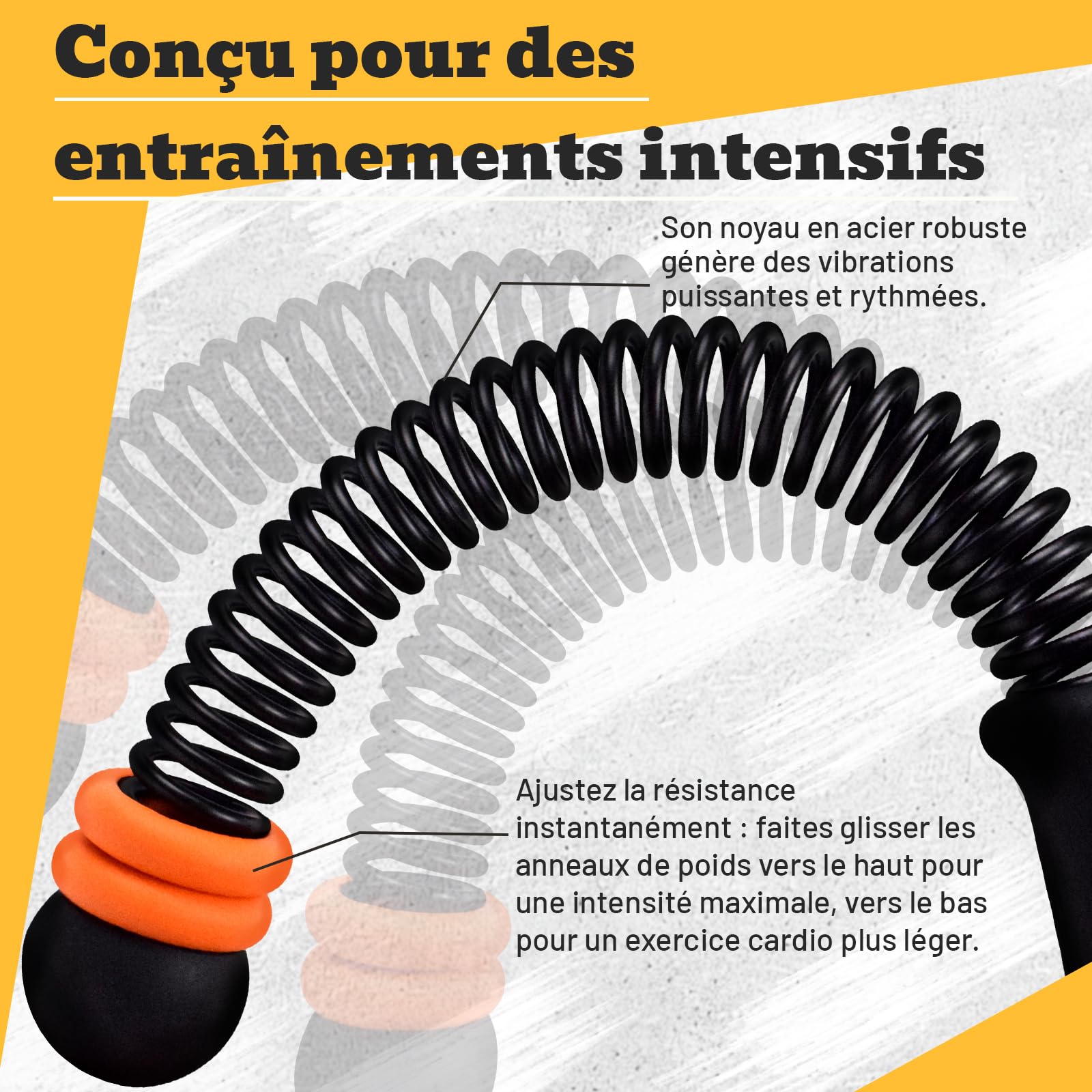 Corde de Combat sans Corde avec Poids Réglables, Outil de Fitness Silencieux Facile à Transporter pour la Sculpture Totale du Corps, Le Cardio et la Combustion des Graisses (Noir)