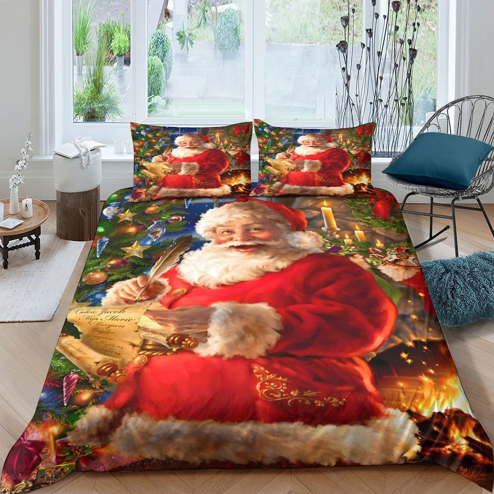 Ctjqhvkz Style-6 3D Printed Christmas Santa Fitted Sheet Microfiber Soft Festive Decor Holiday Bed Cover For Bedroom Guest Room Single（135X200cm）