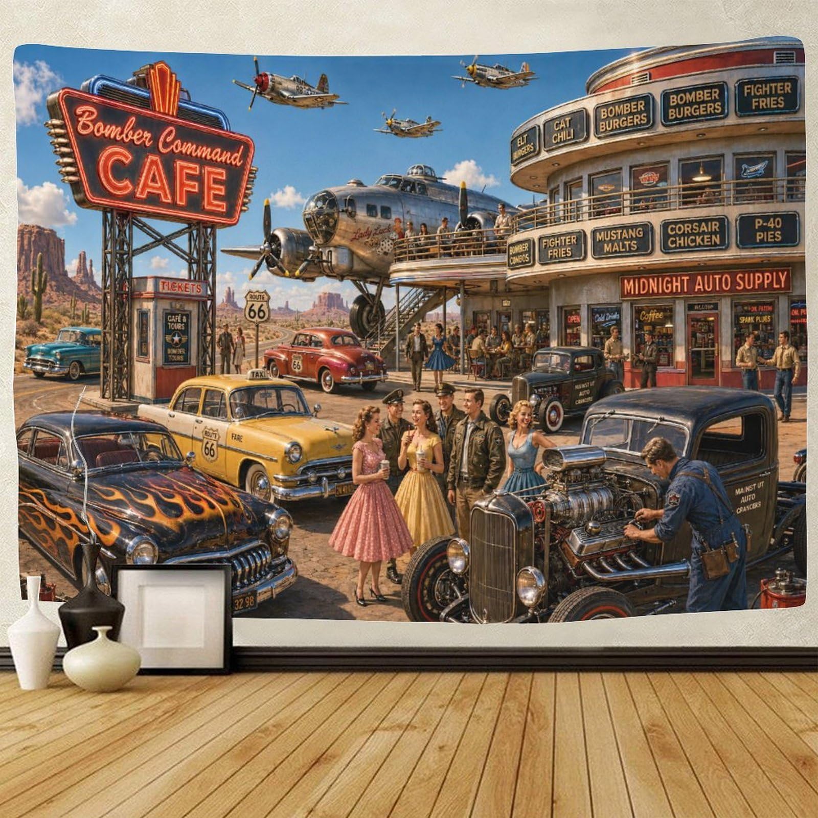 GPMNBCXZK Route 66 Vintage Aircraft Wall Art Decor 3D Print Tapestry for Bedroom Tapestries Poster Curtain Bedroom College Dorm 180cmx230cm