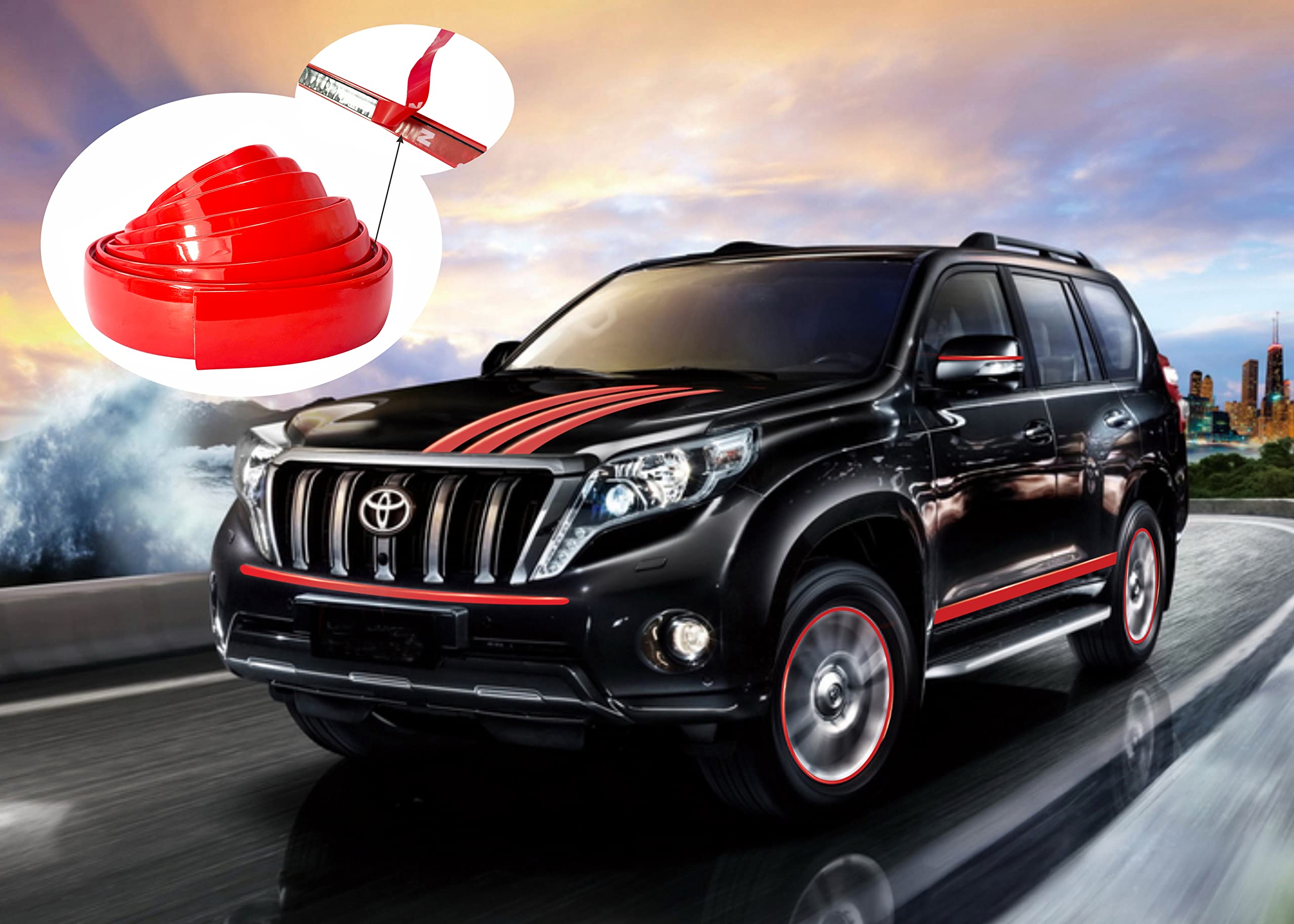 Solid Red Car Motor Bike Self-Adhesive Exterior and Interior Molding Trim Universal Dashboard Bumper Window Door Body Side Decorative Strip