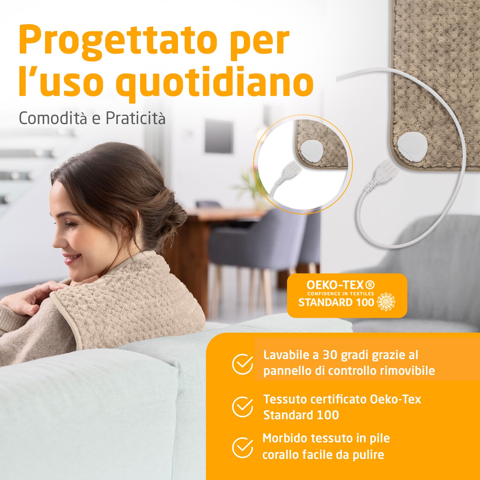 medisana HP 519 cuscino riscaldante, coperta termica elletrica per schiena, zona cervicale e collo, con 4 livelli di temperatura e protezione dal surriscaldamento, con spegnimento automatico, lavabile