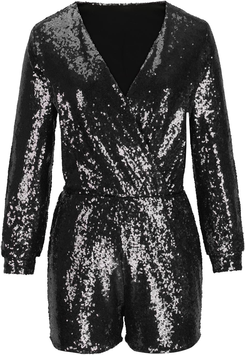 Firzero Women Sequin Romper 1 Piece Shiny Wrap Deep V Neck Shorts Jumpsuit Casual Long Sleeve Dance Outfits - Image 3