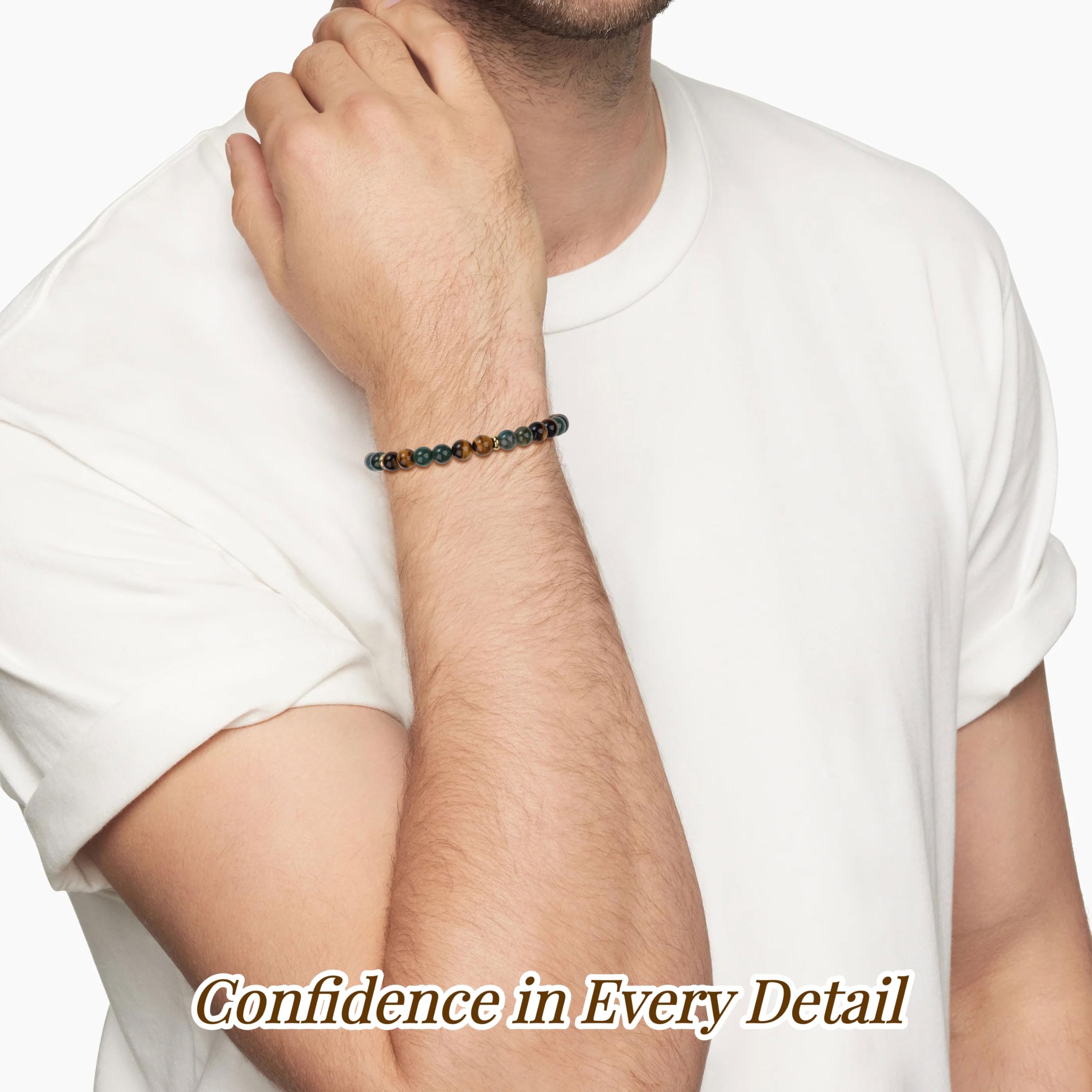 GAVU Bracelet Œil de Tigre Homme, Bracelet Pierre Naturelle Homme, Cordon Réglable Fait Main, 16cm/17cm/19cm