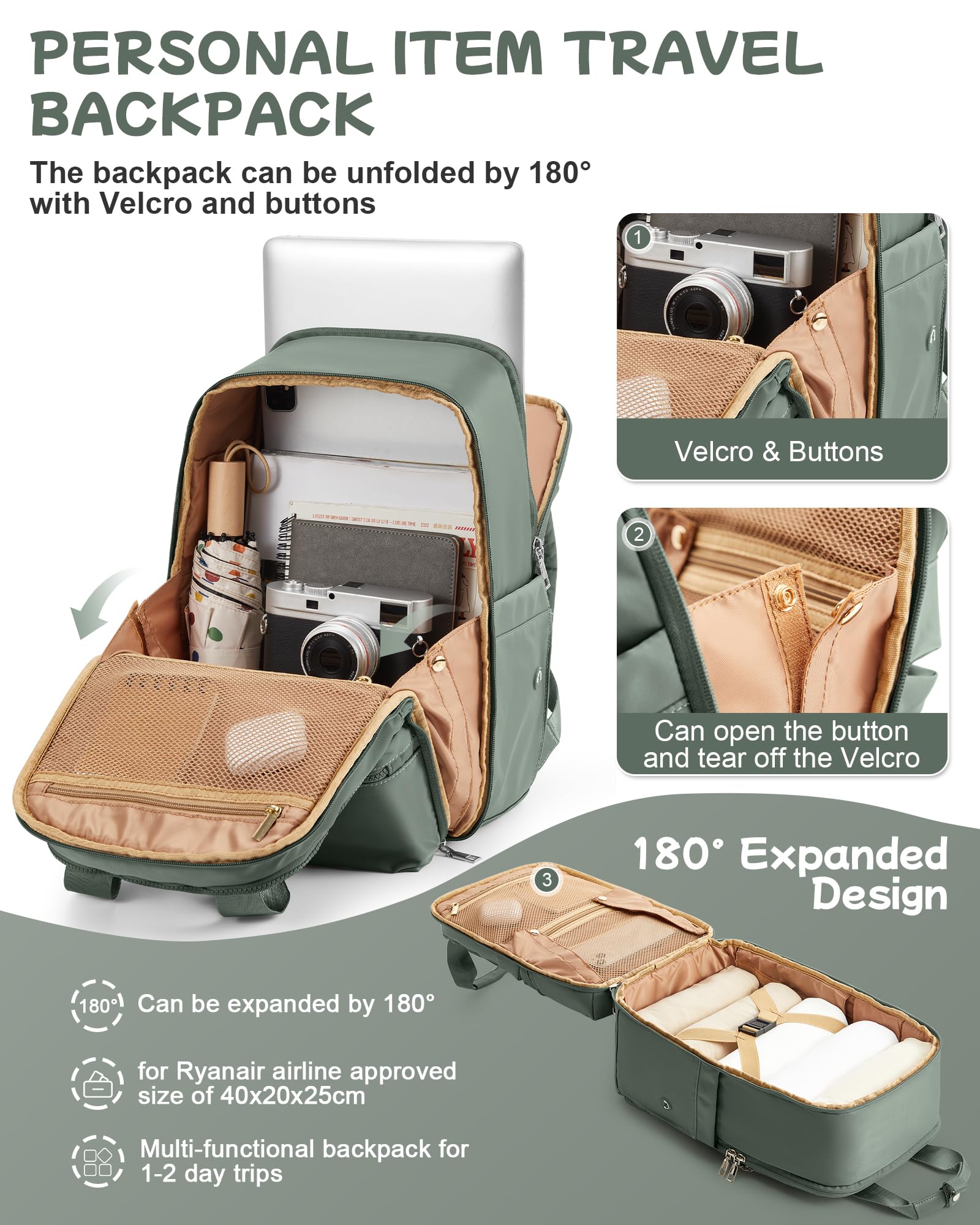 bergsalz zaino ryanair 40x20x25 zaino da viaggio donna zaino da viaggio aereo bagaglio a mano 40x20x25 ryanair zaino uomo Sportivo zaino da scuola casual laptop da 14 pollici verde