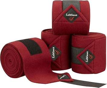 LeMieux Classic Polo Bandages with Zipped Case - Satin End Detail - 3.8 m Long - Soft Fleece Protection Wraps - Pack of 4