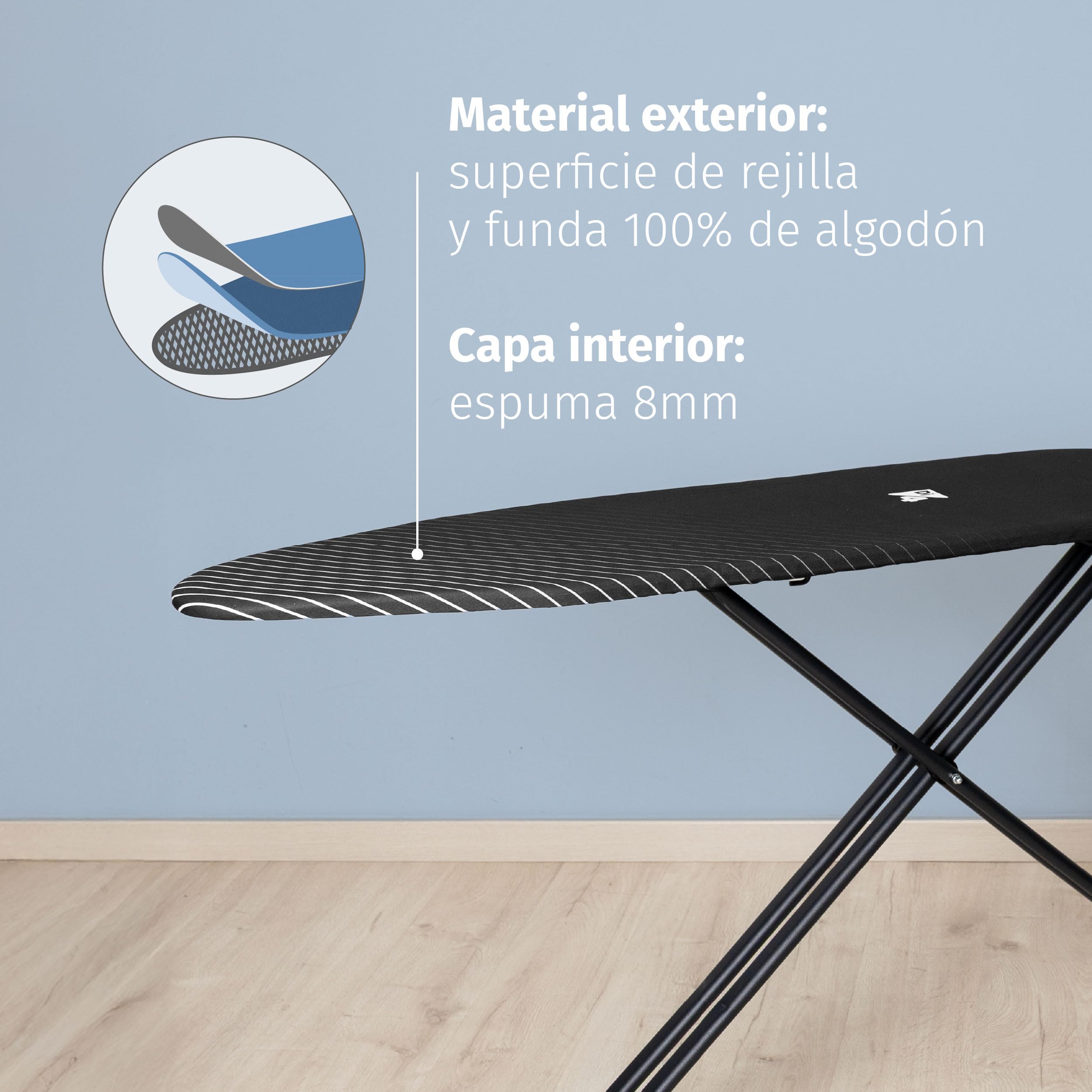 Di4 Tabla de Planchar Press Vivo, Superficie de Planchado 120x45cm, Altura Regulable, Plegable, Funda Resistente Algodón, Ergonómica, Soporte para Planchas y Centros de Planchado