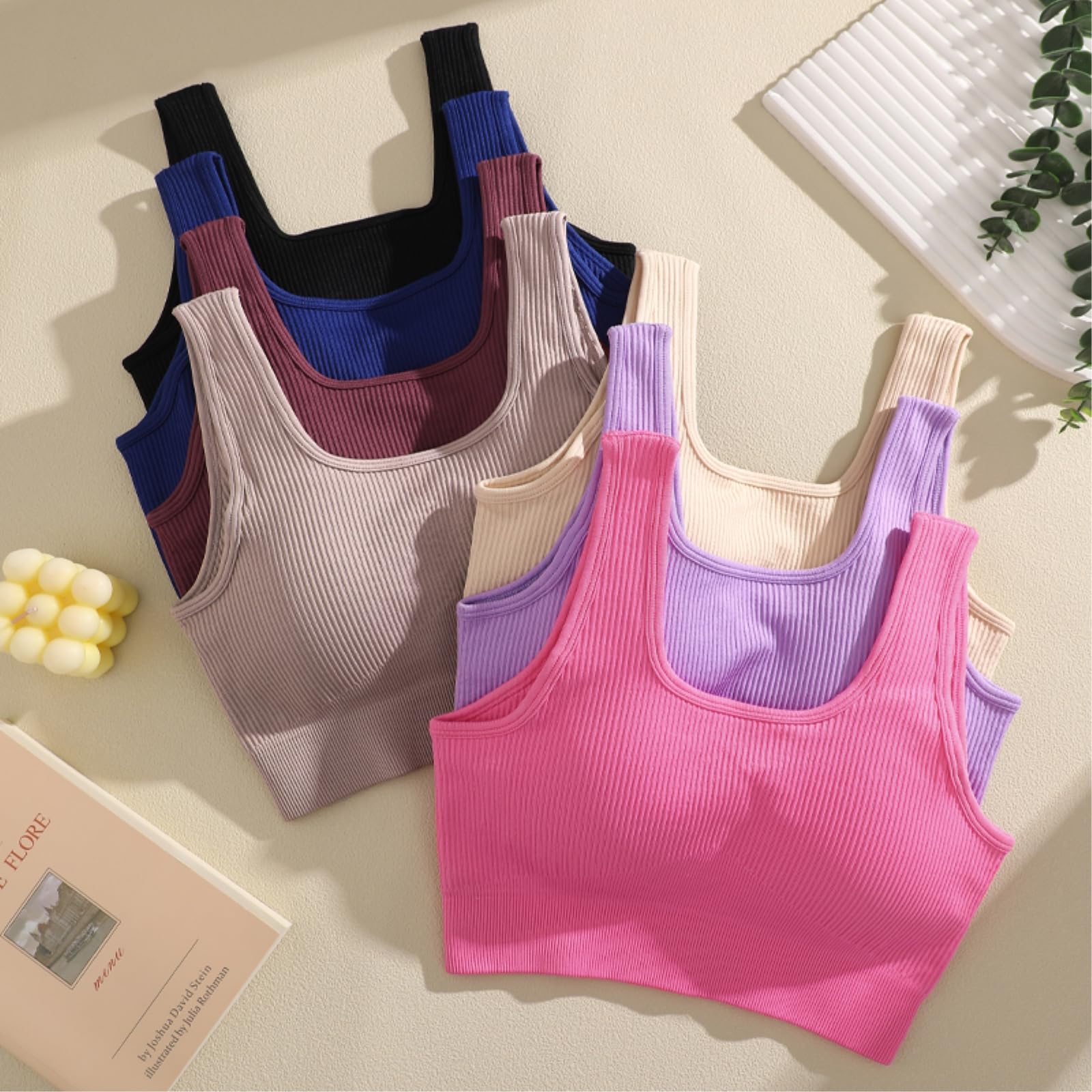 Sujetador Yoga 4pcs Set Sin Costuras Gimnasio Tanque Mujeres Color Sólido Nervioso Extraíble Almohadilla De Pecho Chaleco Entrenamiento-b-m