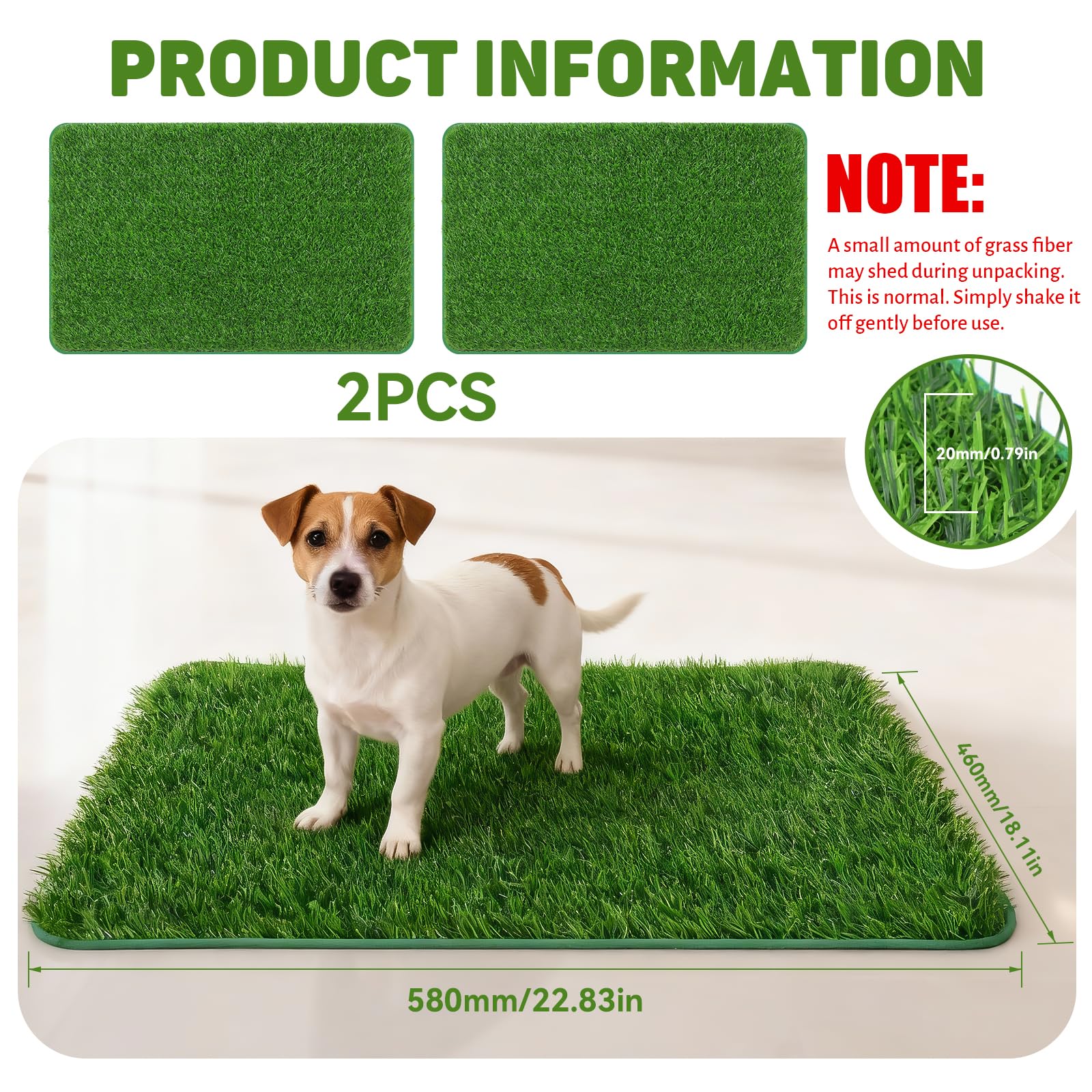 Lot de 2 toilettes pour chien pour la maison - 58,5 x 46 cm - Gazon artificiel - Toilettes pour chien - Maison de toilette pour chien - Toilettes de rechange - Pour appartement, balcon, litière