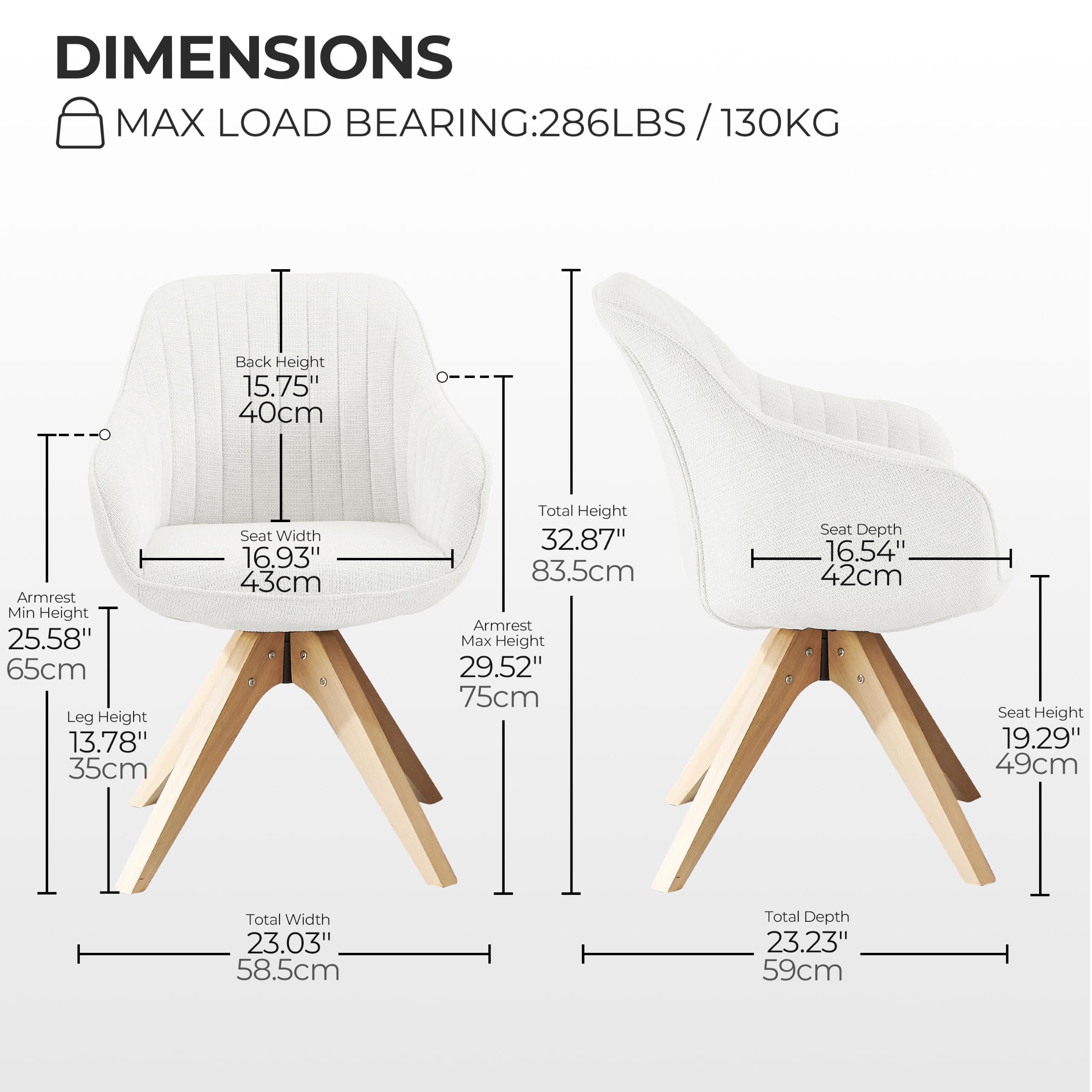 Zouron - Silla de Comedor con Patas de Madera, Silla giratoria, Silla de Cocina, Silla de salón con reposabrazos, Silla de Oficina en casa, Color Beige
