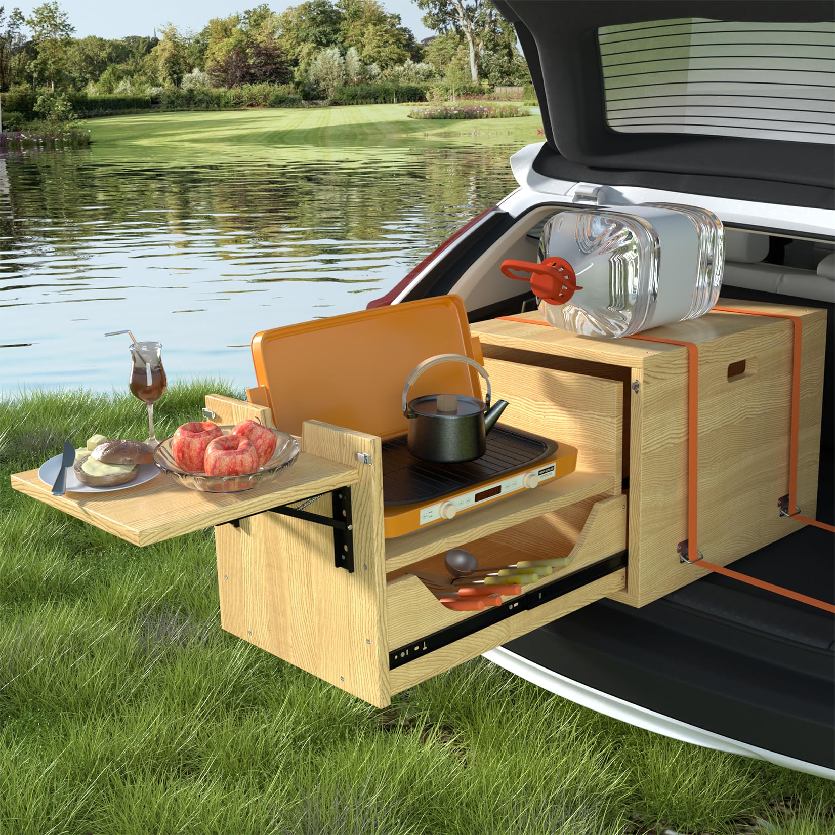 Haddockway Overland Kitchen Slide-Out System All-in-One Folding Camping Table with Storage Drawer for SUV Camp Kitchen Box for
