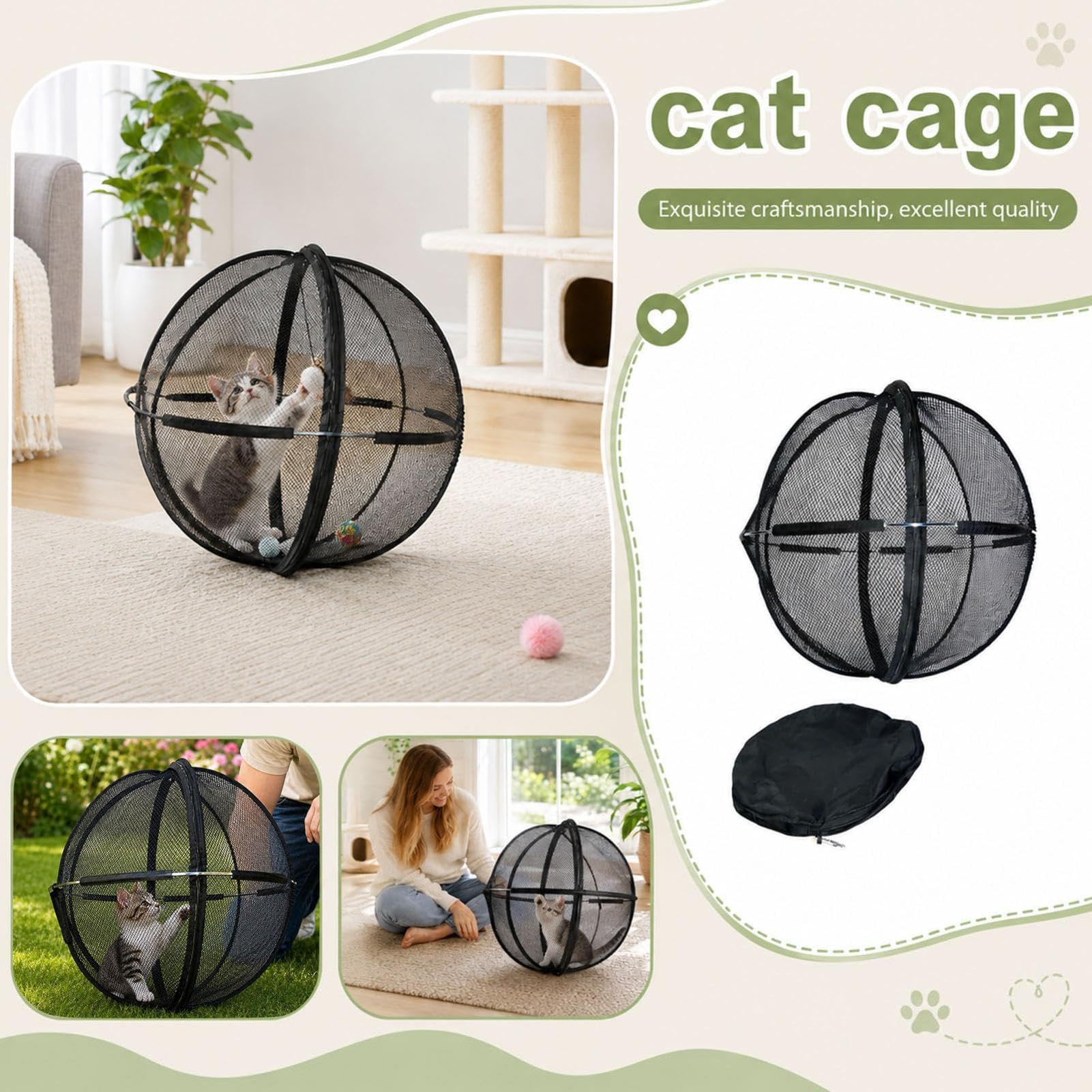 Foldable Mesh Cat Ball Playpen Breathable Mesh Pet Exercise Ball Roller