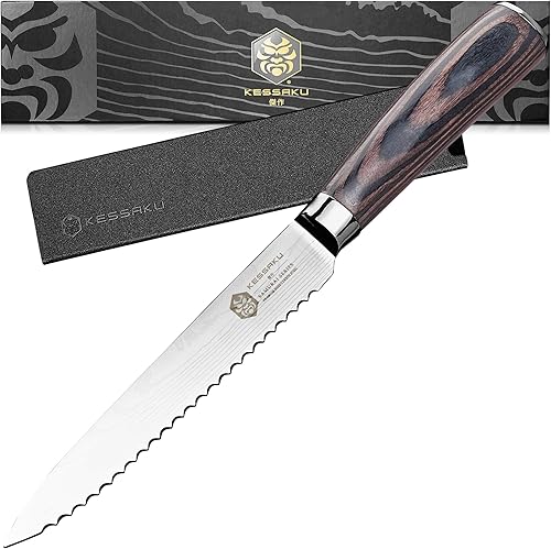 KESSAKU Cuchillo multiusos dentado de 5.5 pulgadas - Serie Samurai - Cuchillo de cocina afilado - Acero inoxidable de alto carbono forjado 7Cr17MoV