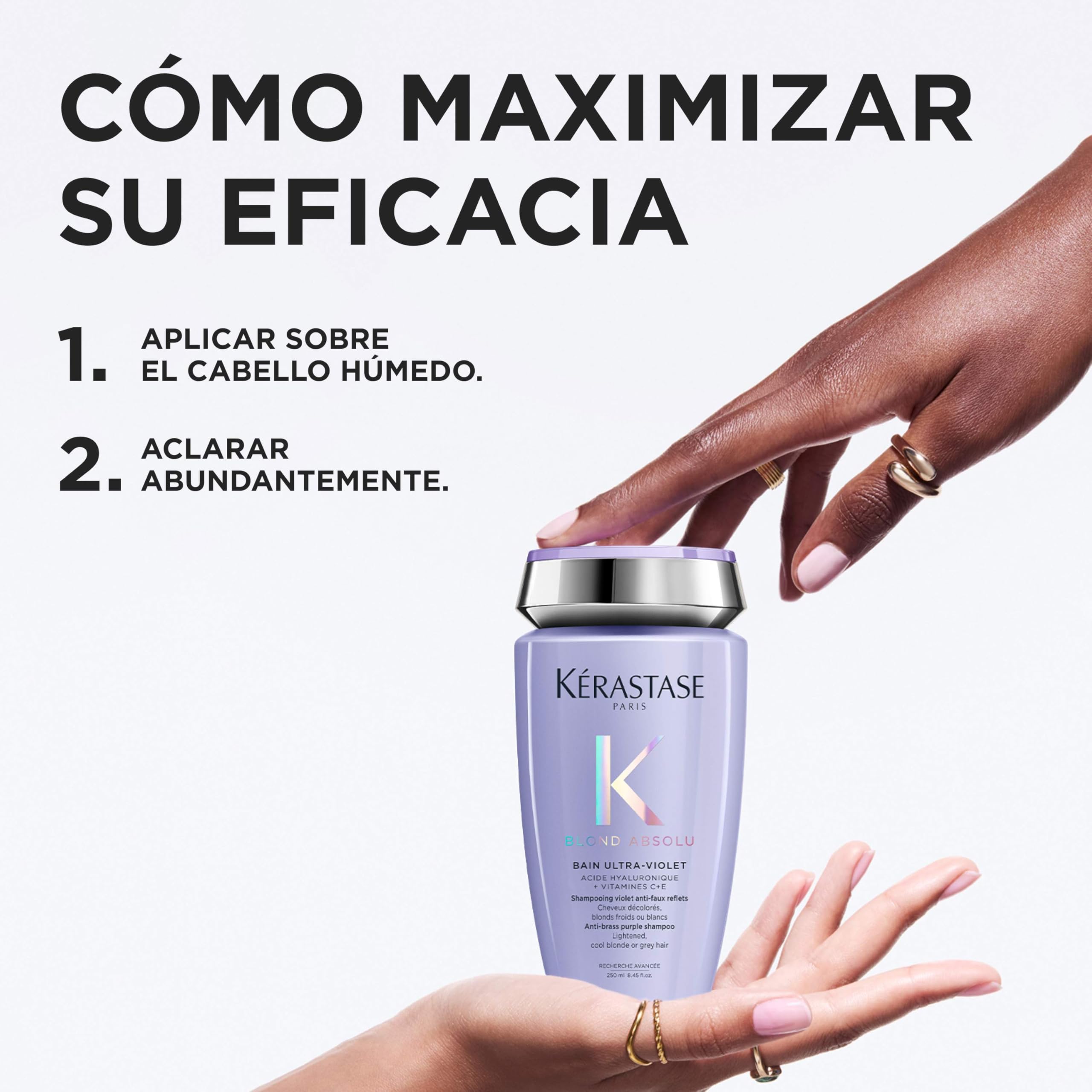 Kérastase Blond Absolu, Champú Ultravioleta Neutralizante, Para Pelo Teñido y Decolorado, Con Ácido Hialurónico, Bain Ultra-Violet, 250 ml