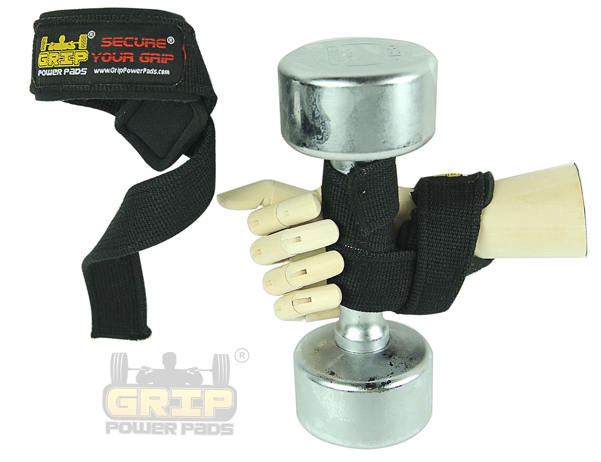 Heavy Duty Lifting Straps Neoprene Padded 1 Pair Wrist Wraps & Rubbery Grip Support Straps with Cotton Coated Rubber on One Side
