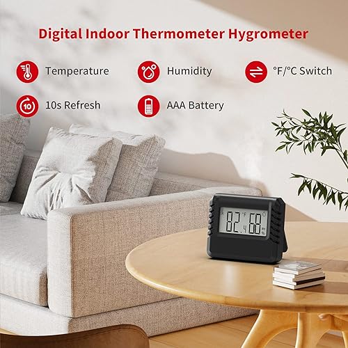 Miniatura 2 de Termómetro higrómetro de interior para el hogar, termómetro de habitación hidrómetro con sensor de humedad de temperatura precisa para invernadero,