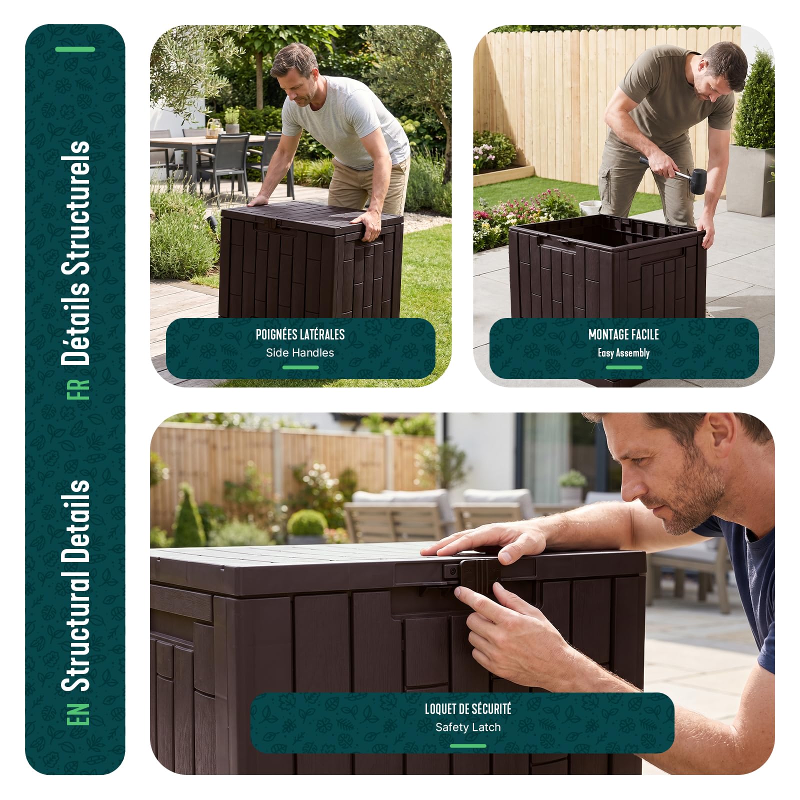 VOUNOT® Arcón Exterior Capacidad 126L PP Baúl Almacenaje Exterior con Cerradura Tapa y Asas Impermeable Caja de Almacenamiento Patio 56x44x53 cm Cofre para Ordenación de Jardín Balcón y Terraza Marrón