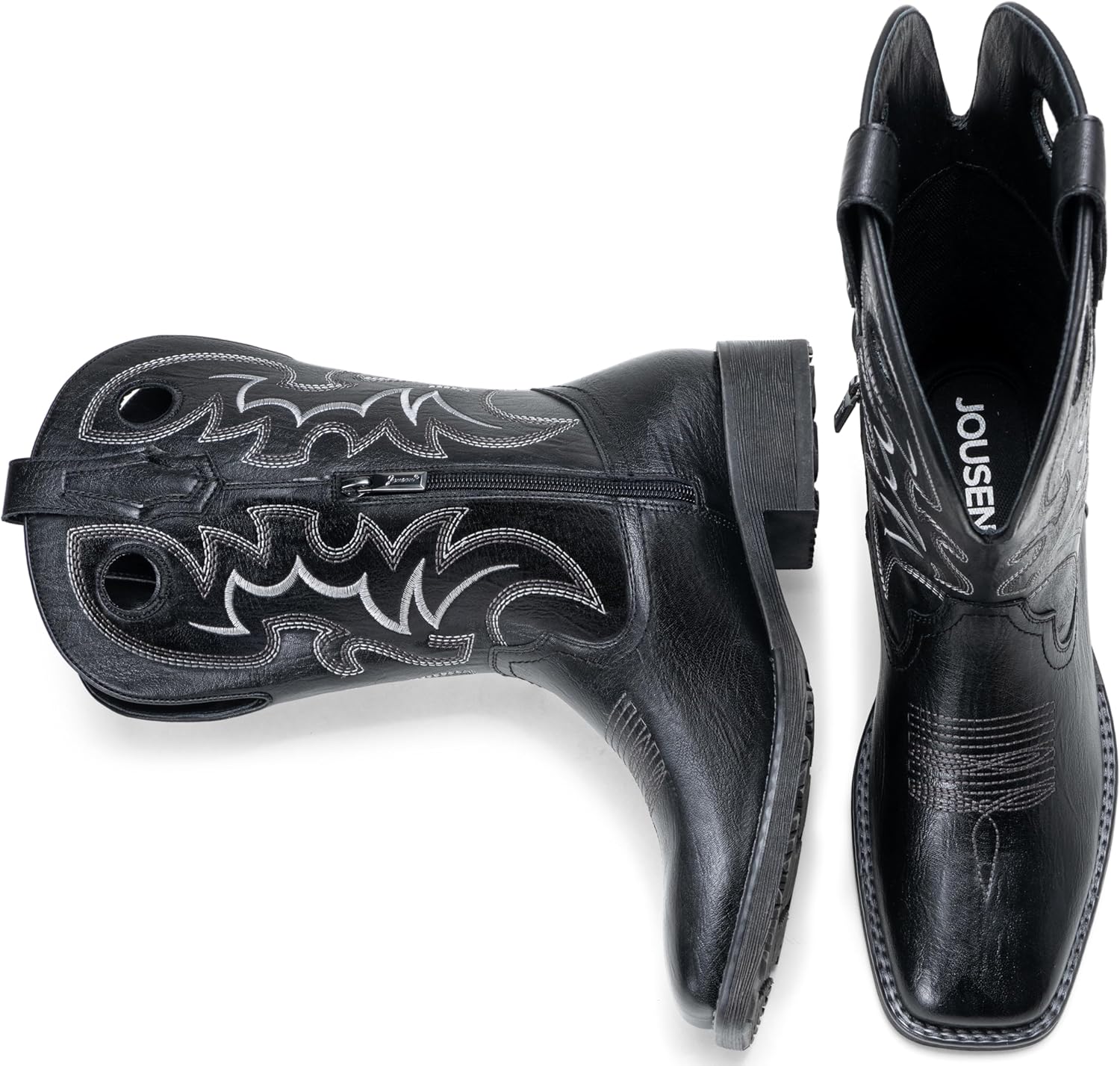 Jousen Cowboy Boots for Men, Retro Square Toe Western Boots with Embroidery, Durable Slip-Resistant Pull-On Boot with Holes - Image 4