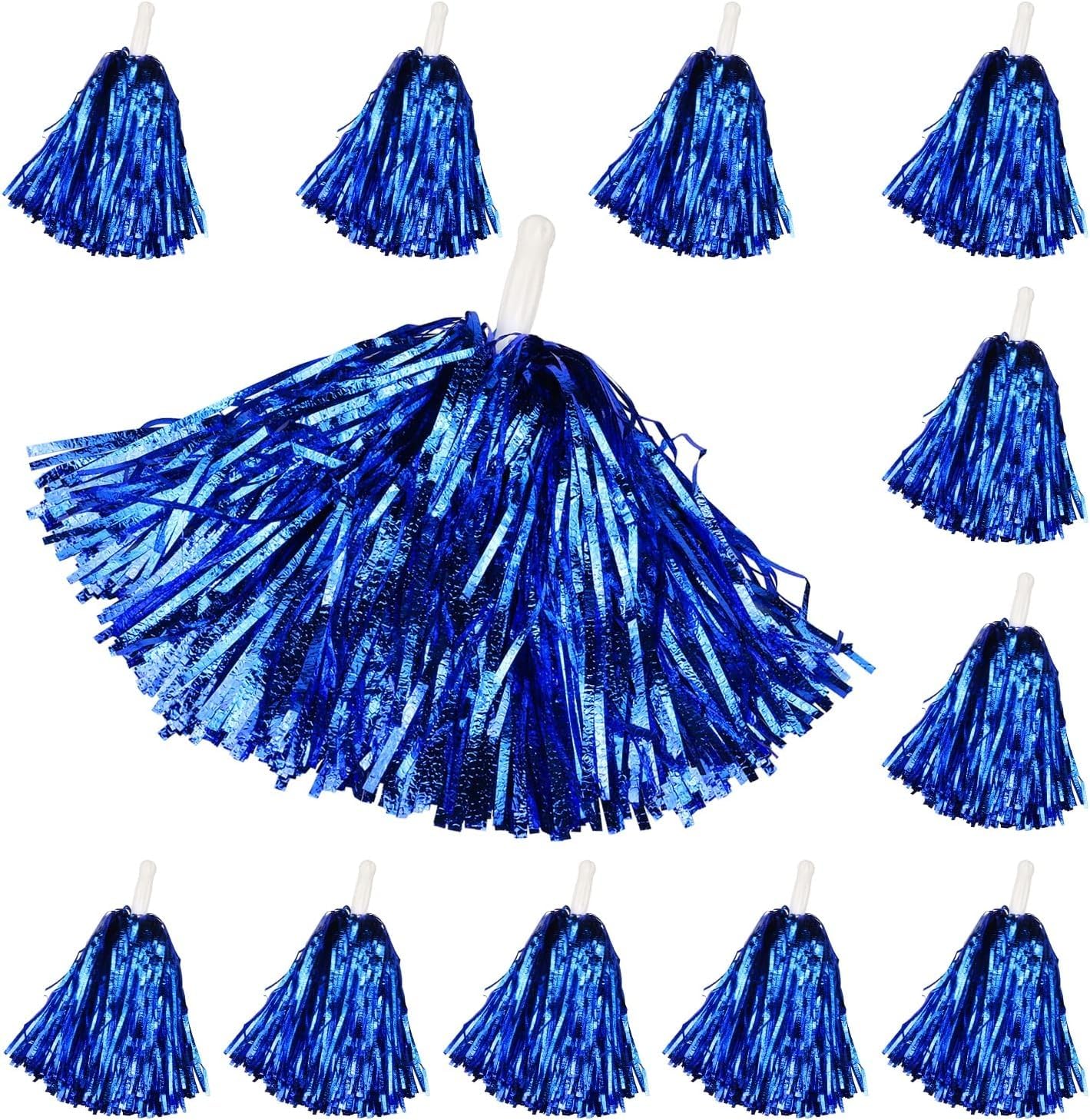 Goldedge 6 Pack Cheerleading Pom Poms with Handle Cheerleader Pompoms Metallic Foil Pompoms for Sports Team Spirit Cheering Party Dance(Blue)