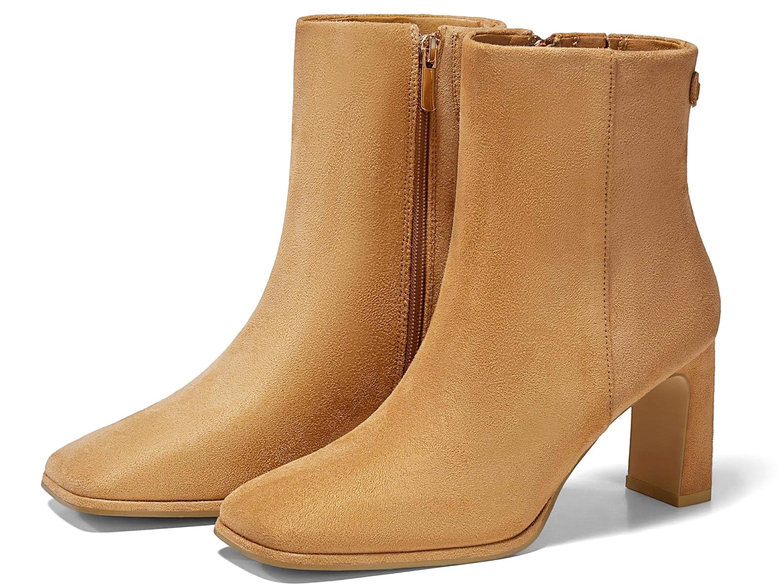 Coutgo Womens Square Toe Ankle Boots Chunky Block Heel Side Zipper Booties Faux Suede Winter Shoes