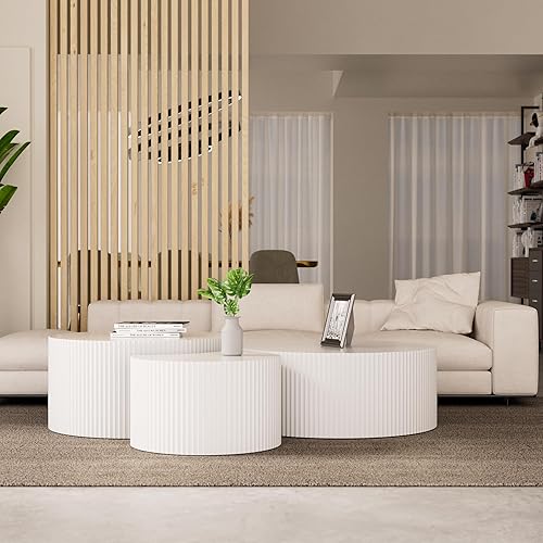 Miniatura 53 de JUSTONE Juego de 3 mesas auxiliares redondas negras para sala de estar, mesa auxiliar redonda de tambor de 3 piezas para anidar, mesa de centro Set