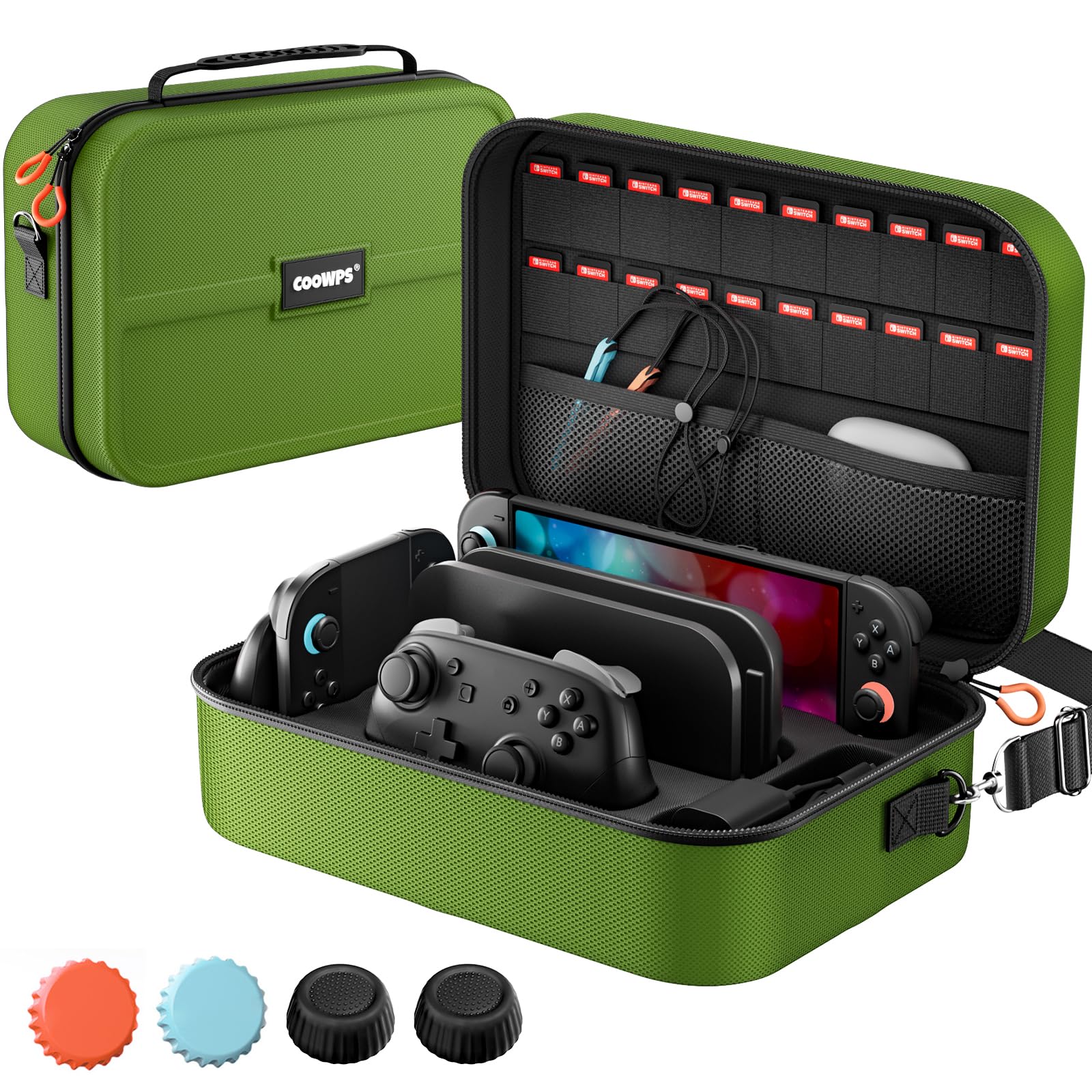 ZOZOVR Etui do przenoszenia Switch 2 2025, z 4 szt. uchwytów na kciuki, 20 przegródek na karty do gier, przenośne, twarde, pełna ochrona, wszystko w jednym, etui do konsoli Nintendo Switch 2 Pro