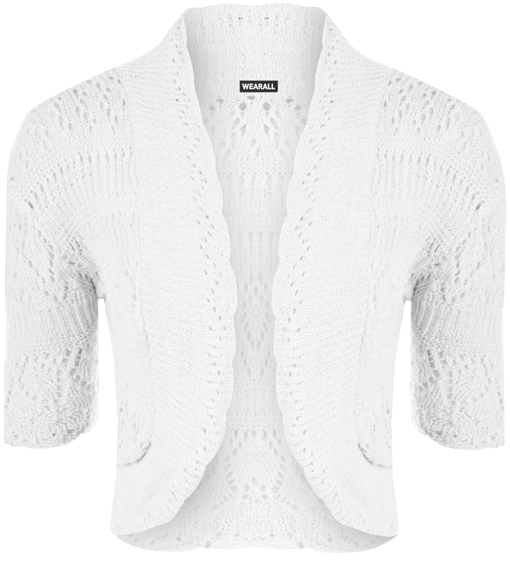 Wearall Women's White Crochet Shrug Knitted Bolero Top Cardigan - 8/10