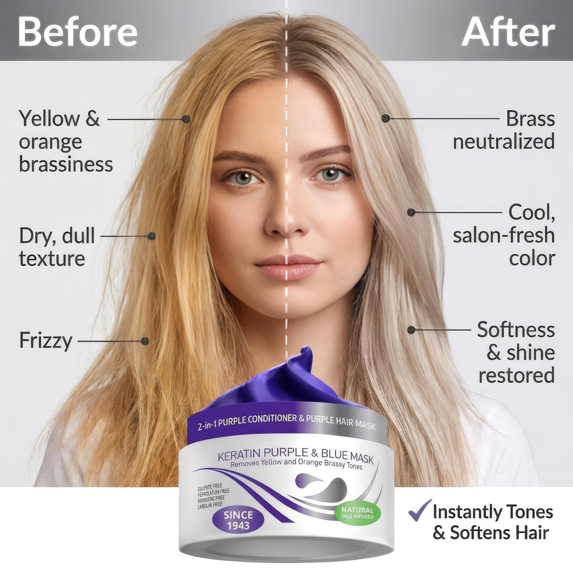 VITAMINS Keratin Purple Hair Mask and Blue Hair Toner Deep Conditioner