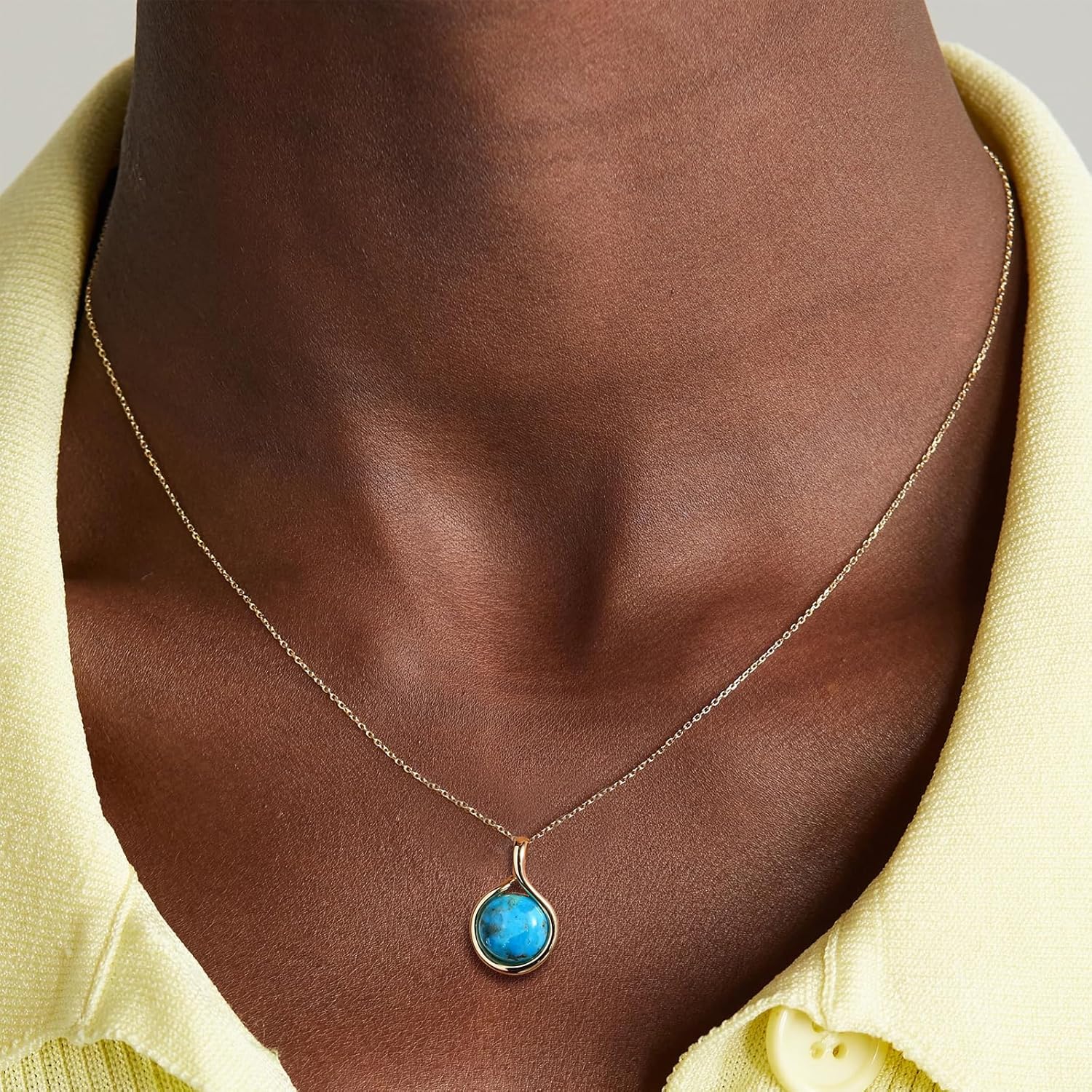 AIBAO 925 Sterling Silver Genuine Turquoise/Malachite Gemstone Pendant Necklaces for Women Healing Crystal Teardrop Necklace - Image 3