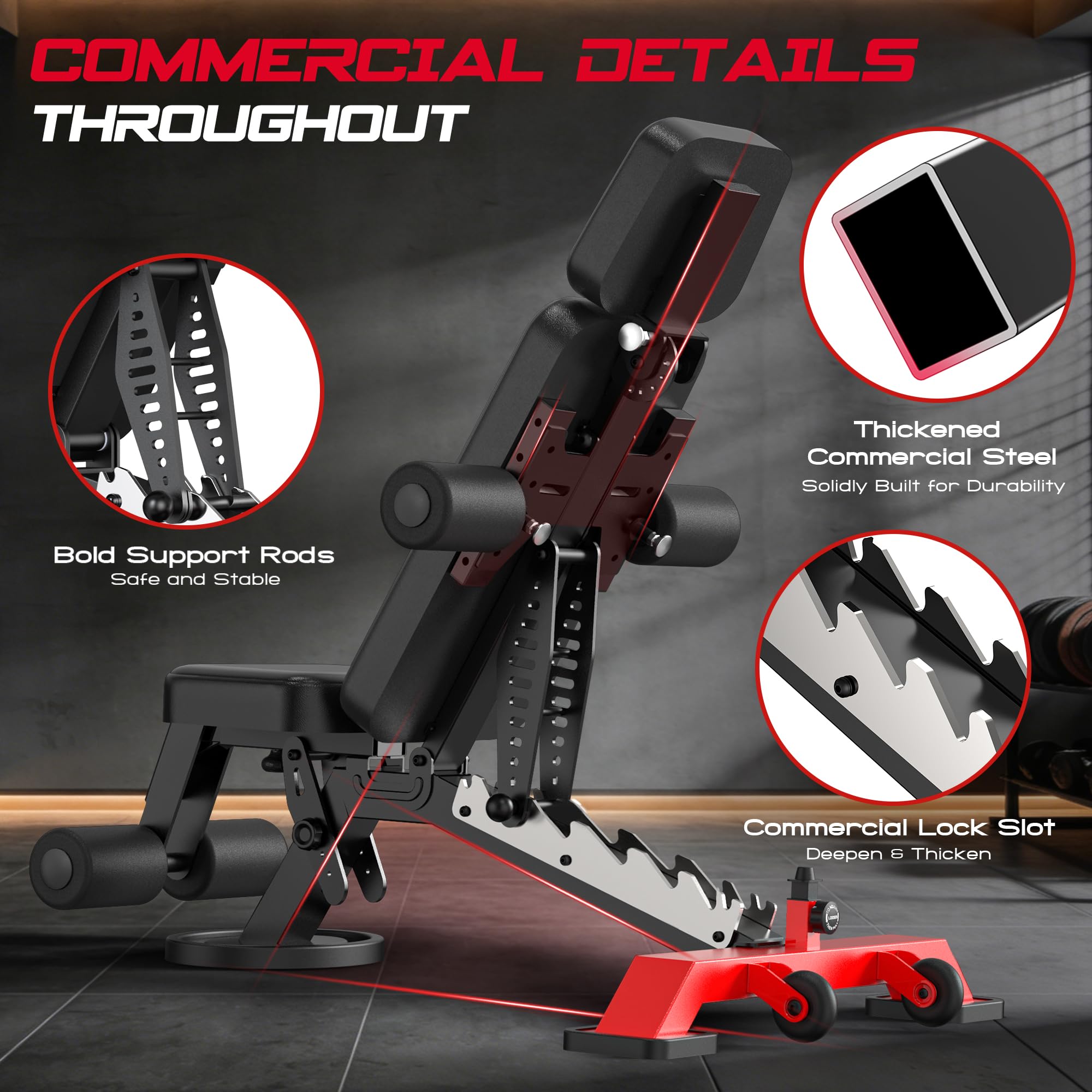 Commercial Adjustable Weight Bench, Heavy Duty 1800LBS | Workout Bench for Home Gym, Flat, Decline, Incline Bench Press, Removable Leg & Elbow Support for Full Body Strength Training
