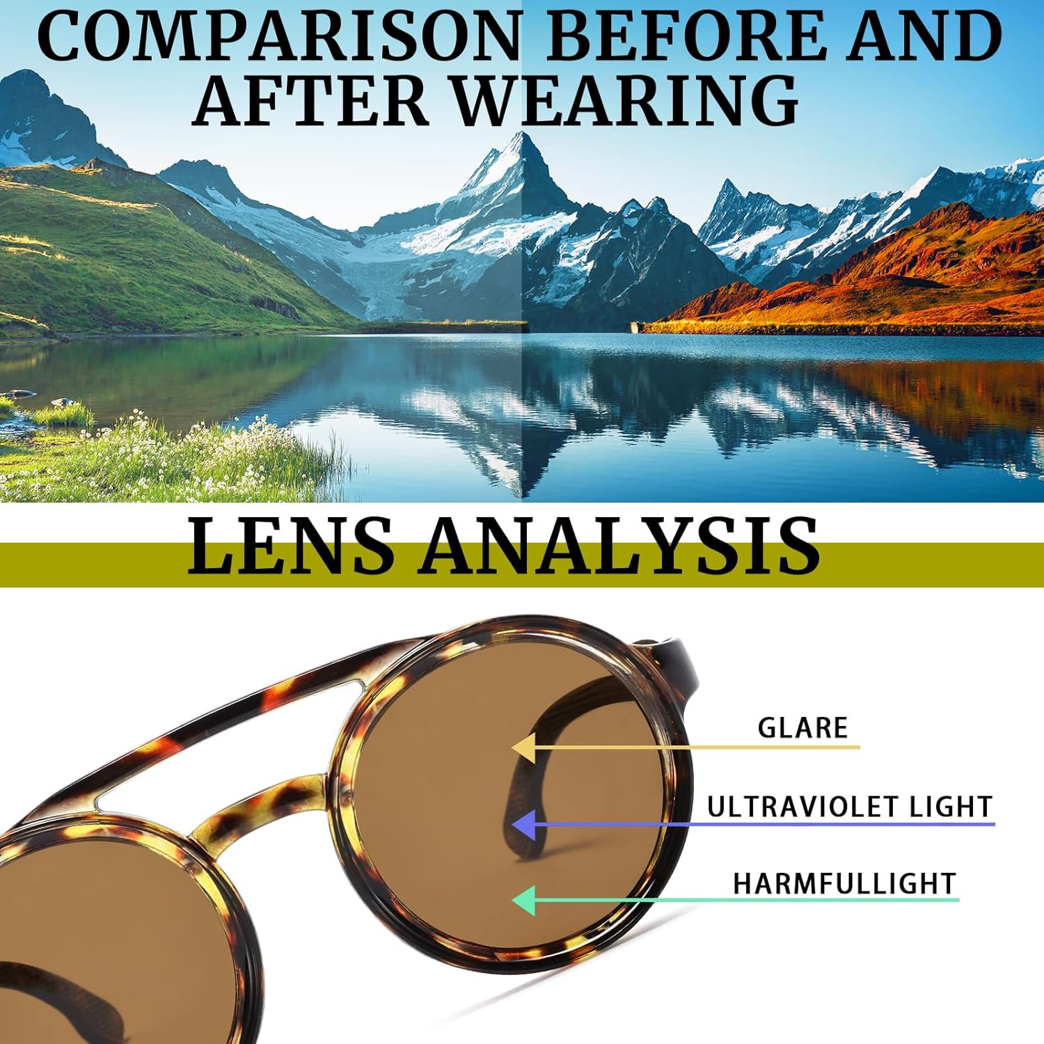 Polarized Round Steampunk Sunglasses with Leather Side Double Bridge Shield Retro Eyewear for Men Women - Image 7