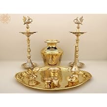 Exotic India Brass Nirai Kudam Set - Brass