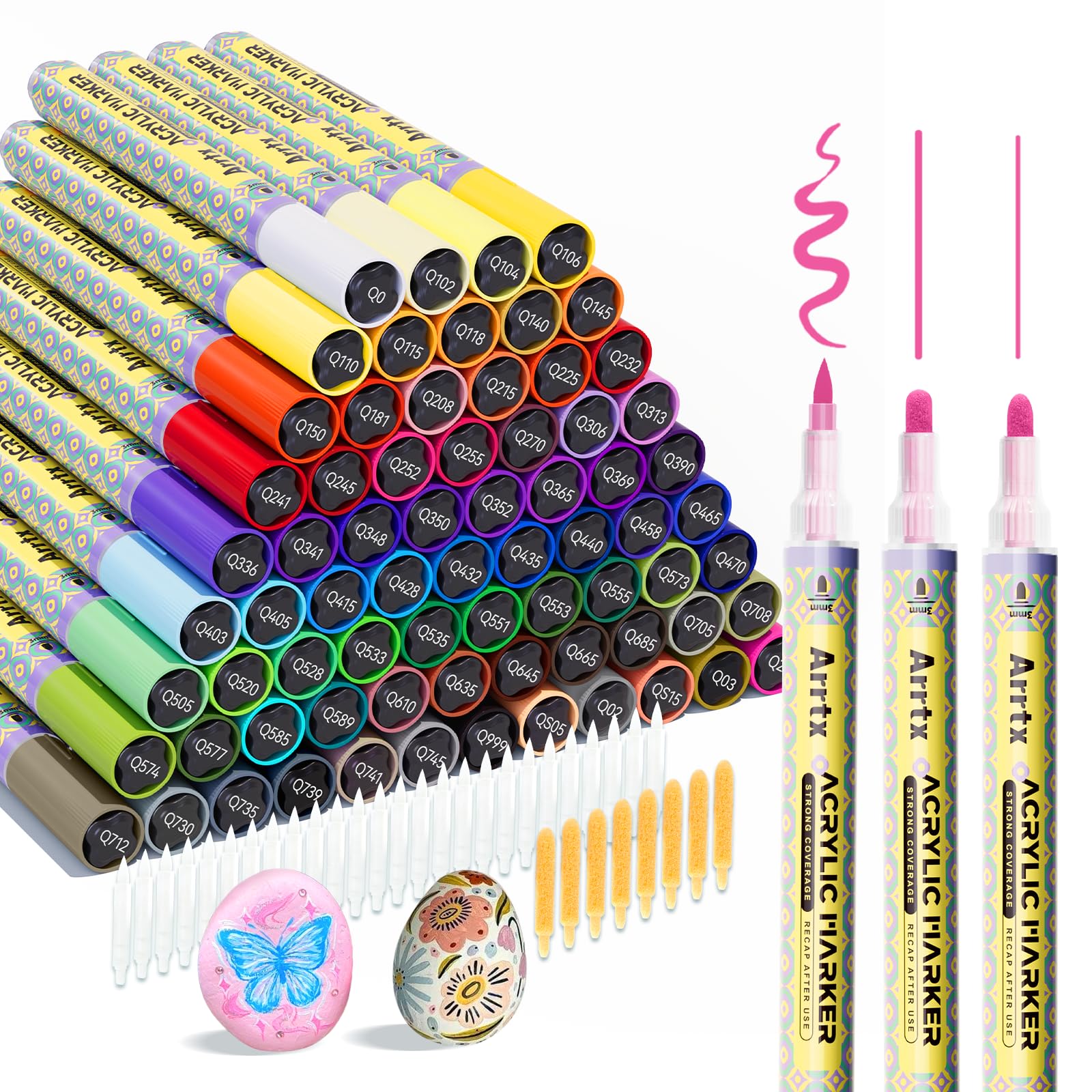Arrtx Pennarelli acrilici a 72 colori, con punta media da 3 mm, atossici, a base d'acqua, ad asciugatura rapida, per artisti, pittura su roccia, legno, tela, artigianato fai da te