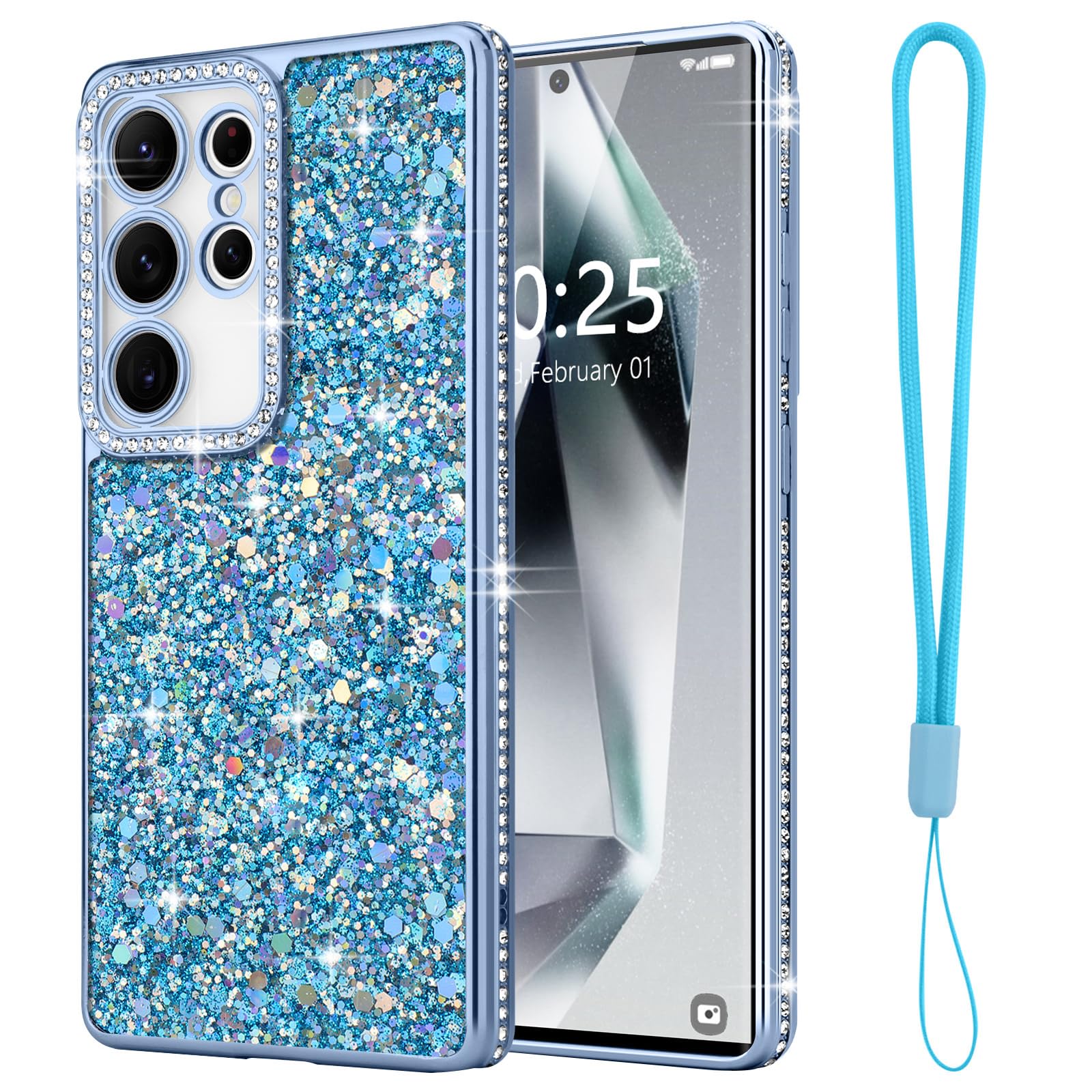 Lafunda for Samsung Galaxy S24 Ultra Case Glitter, Luxury Shiny Bling Sparkly Cover with Crystal Diamonds for Women Girls Soft Shockproof Protective Phone Case for Samsung Galaxy S24 Ultra 6.8", Blue
